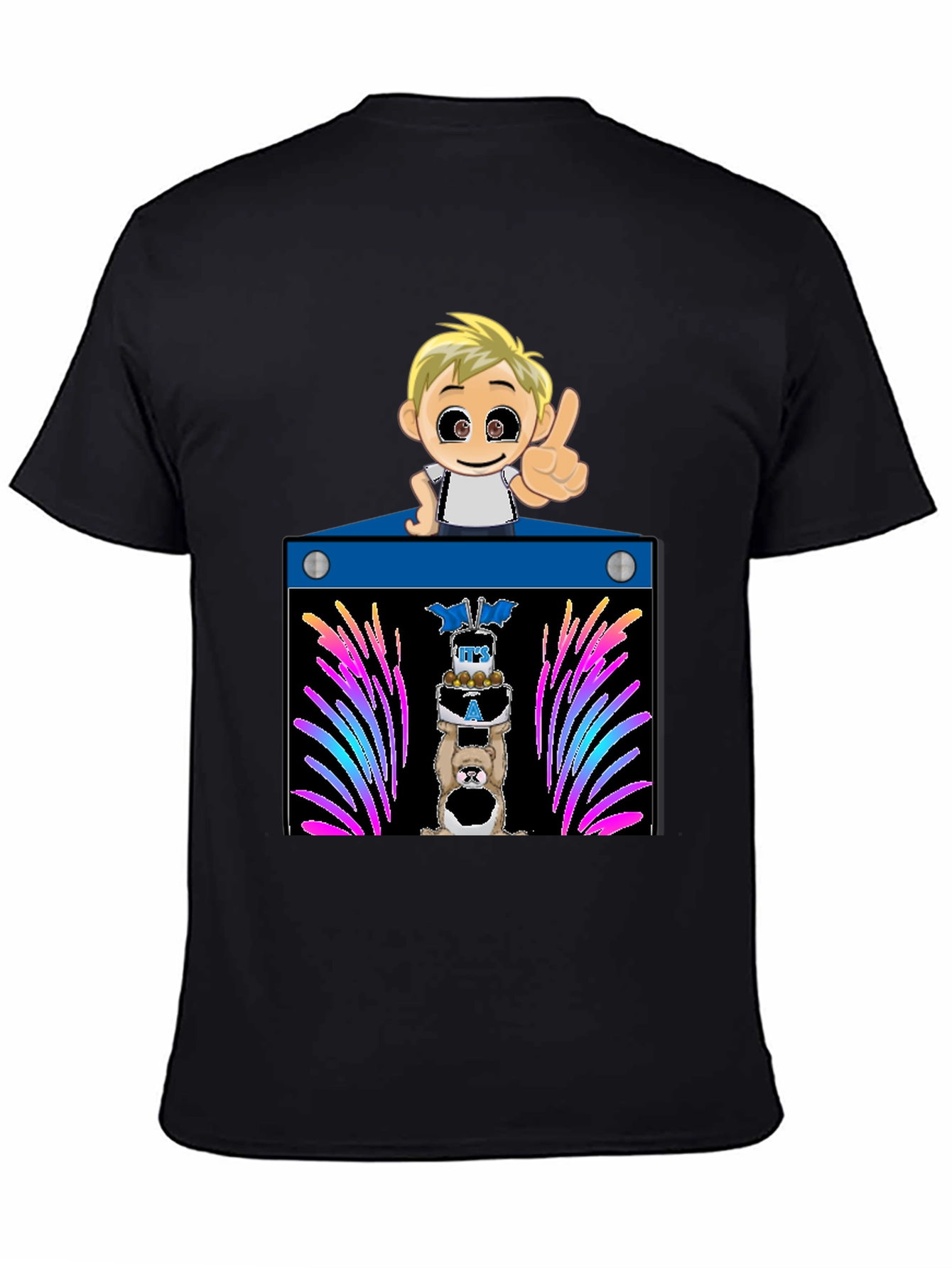 Black Cartoon Boy Birthday T-Shirt view 4