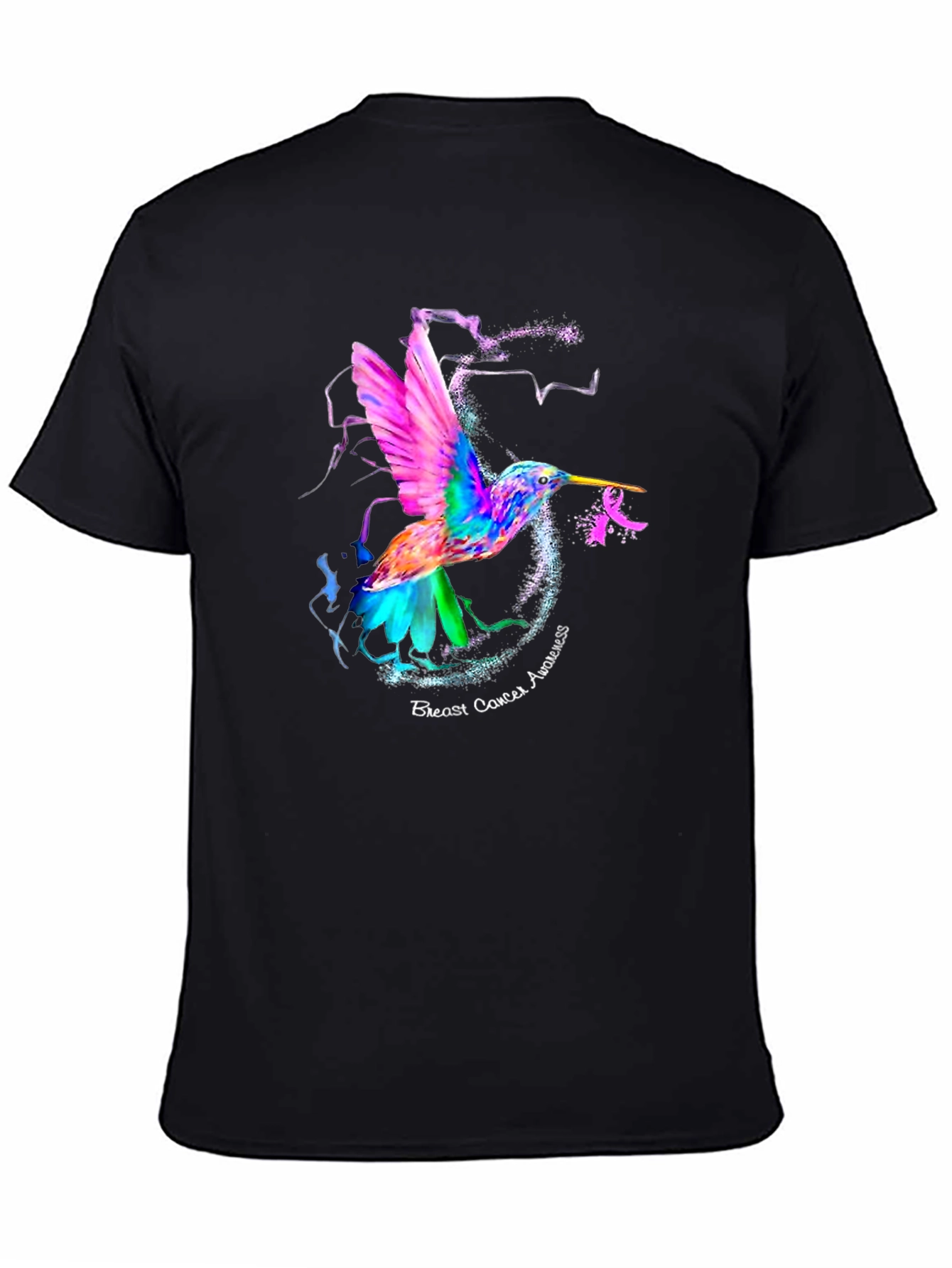 Black Hummingbird Breast Cancer Awareness T-Shirt view 4
