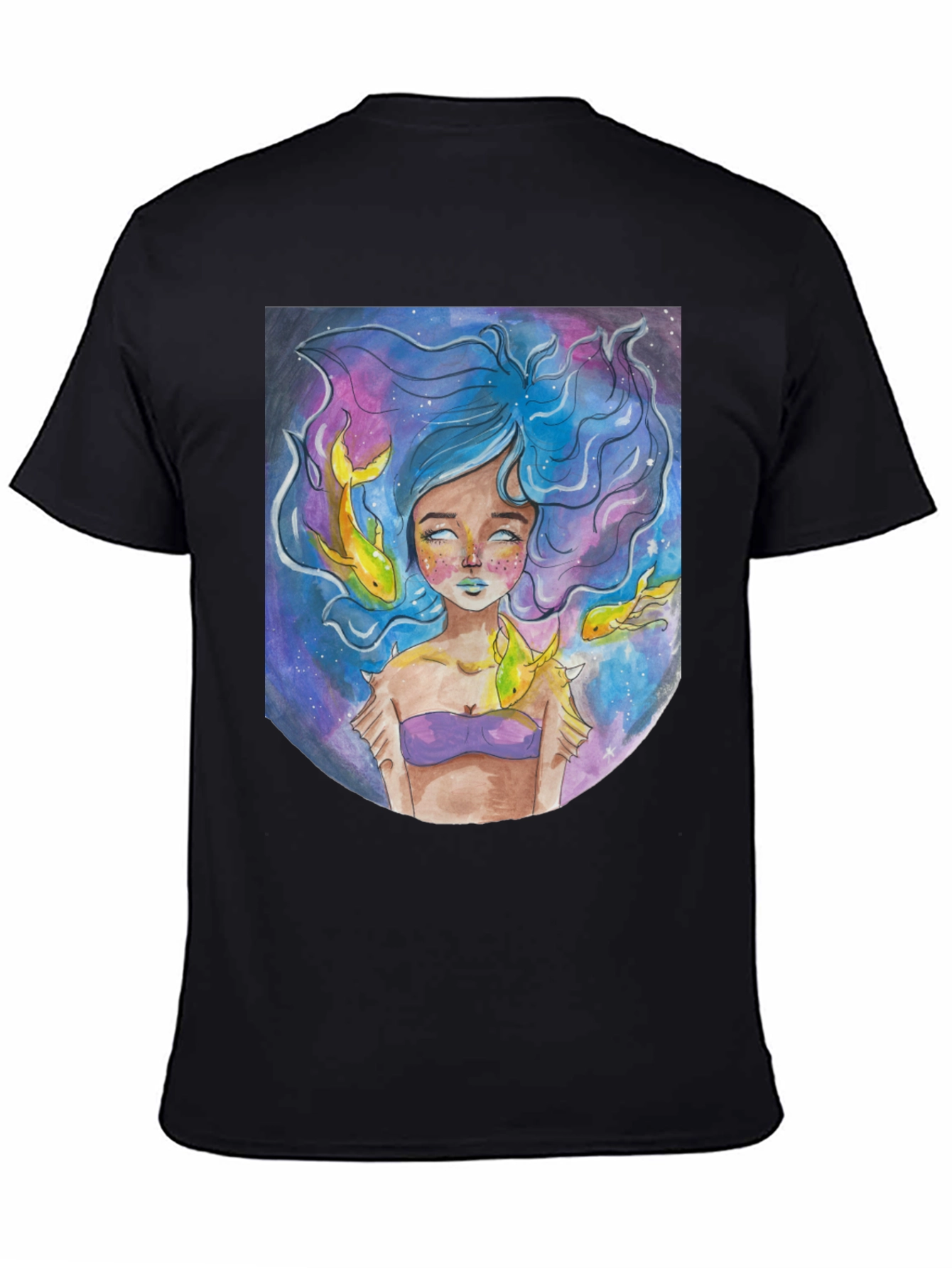 Black Artistic Mermaid Graphic T-Shirt - Unique Fantasy Design view 4