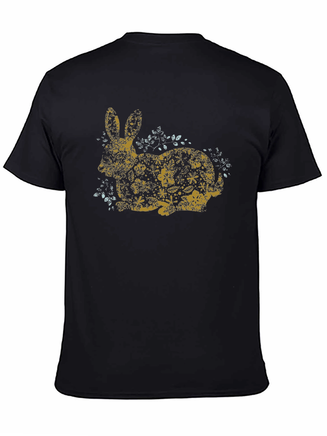 Black Floral Bunny Graphic Tee - Black Cotton Casual Shirt view 4