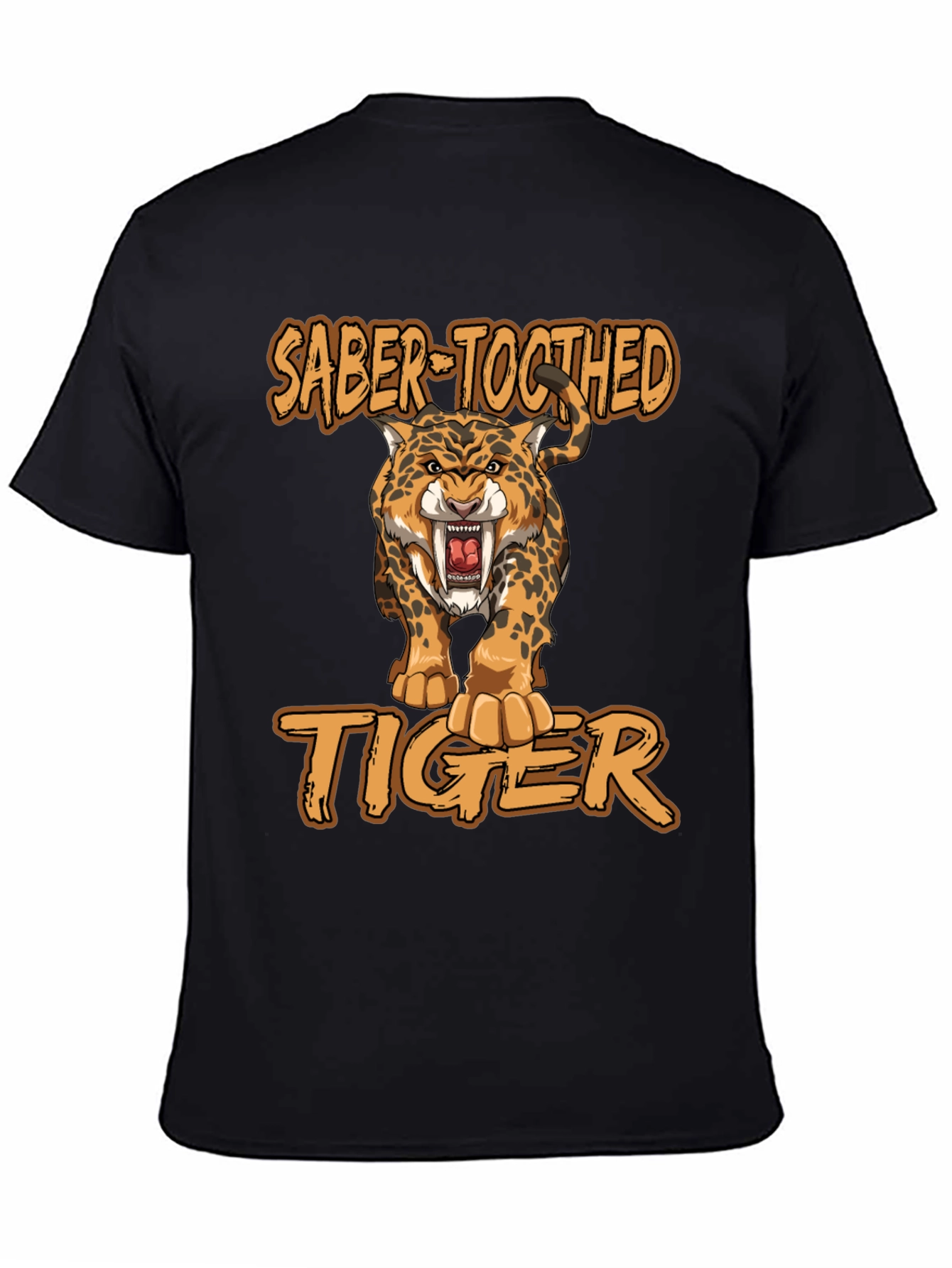 Black Saber-Toothed Tiger Graphic Print T-Shirt view 4