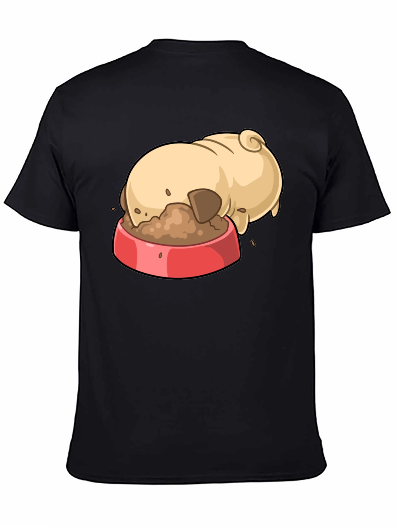 Black Pug Eating Cartoon Graphic T-Shirt view 4