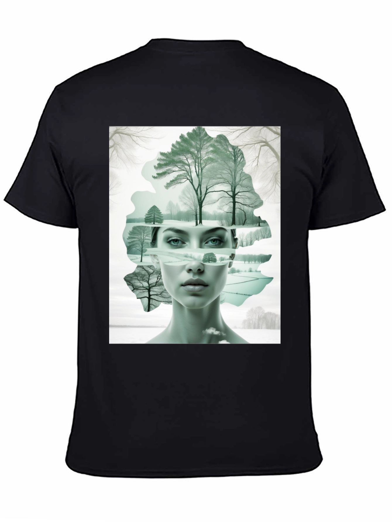 Black Abstract Woman & Winter Scene Graphic Tee view 4