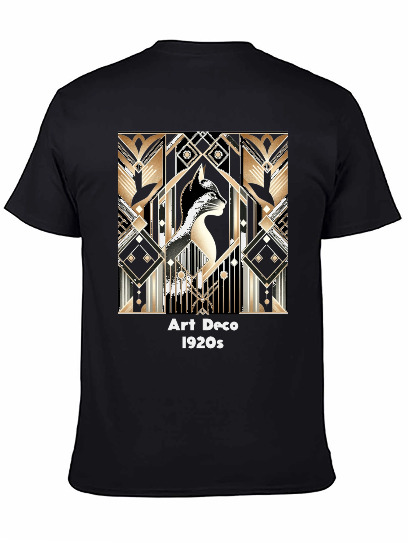 Black Art Deco Cat T-Shirt - Roaring 20s Style view 4