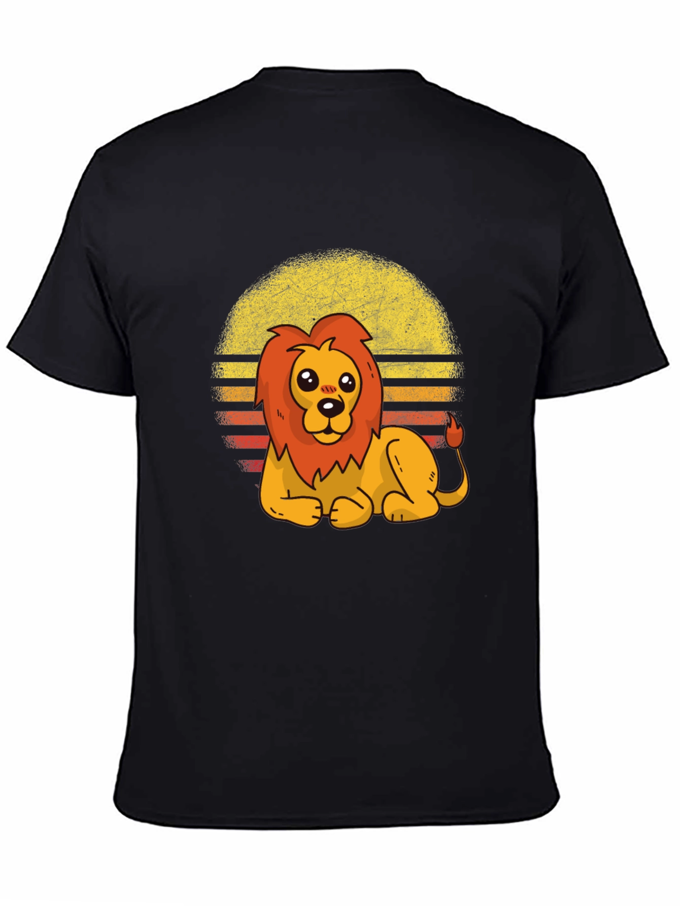 Black Cute Lion Retro Sunset Graphic Tee view 4