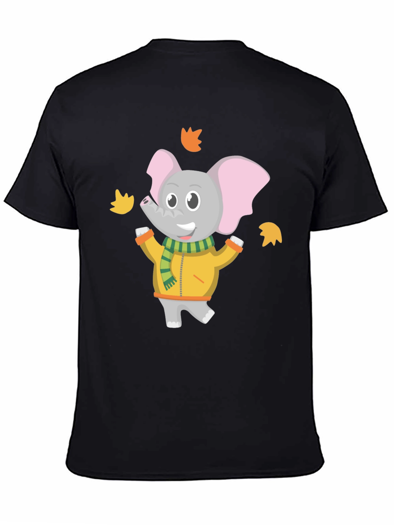 Black Cute Elephant Fall Leaves Graphic T-Shirt view 4
