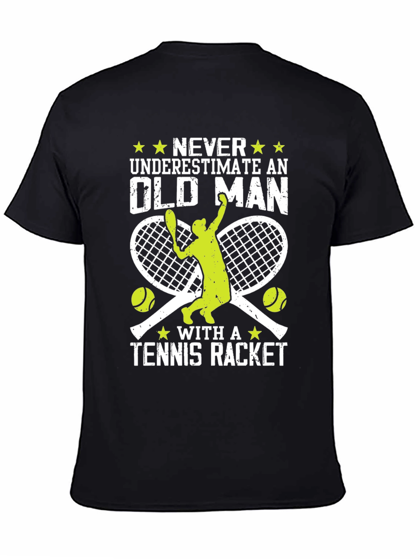 Black Funny Tennis Old Man T-Shirt  view 4