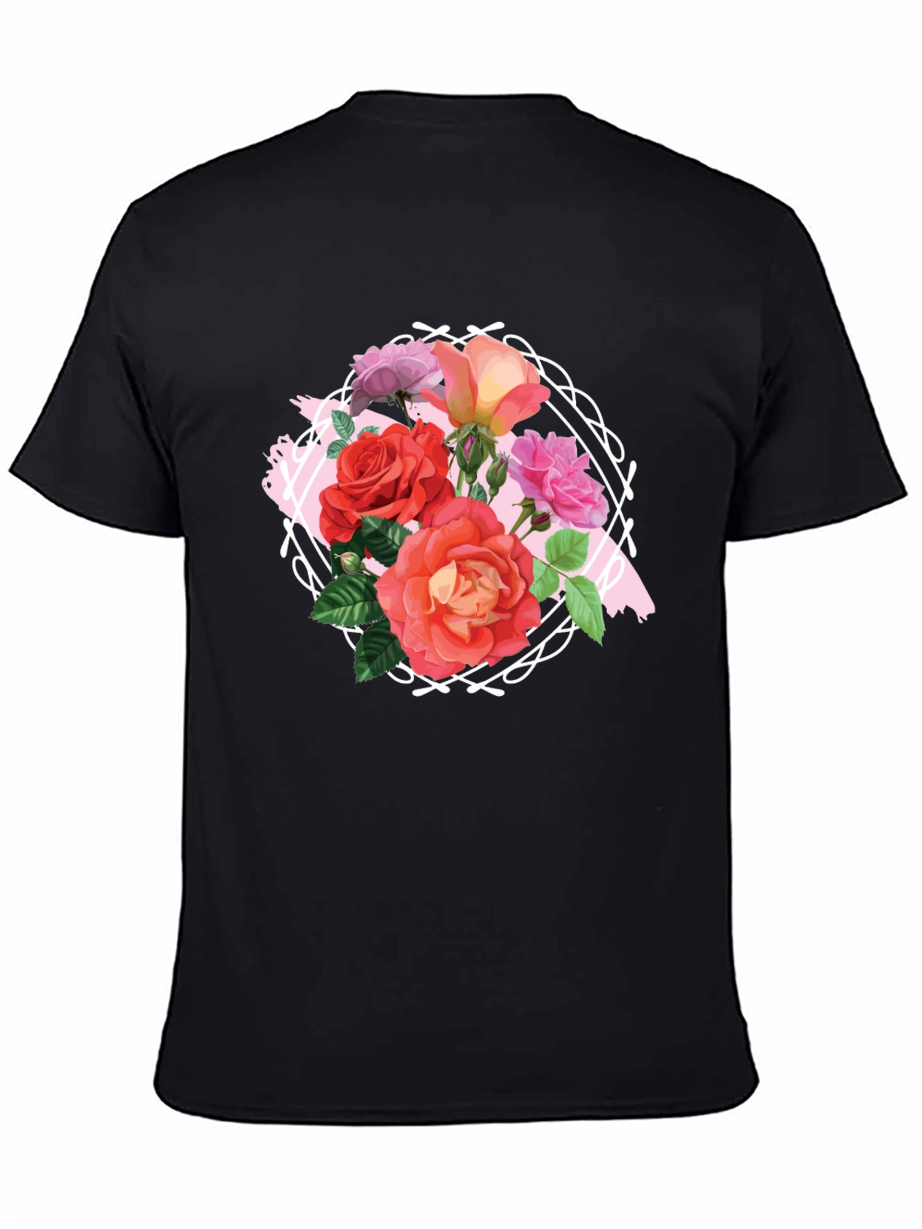 Black Floral Roses Graphic Tee - Stylish Black T-Shirt view 4