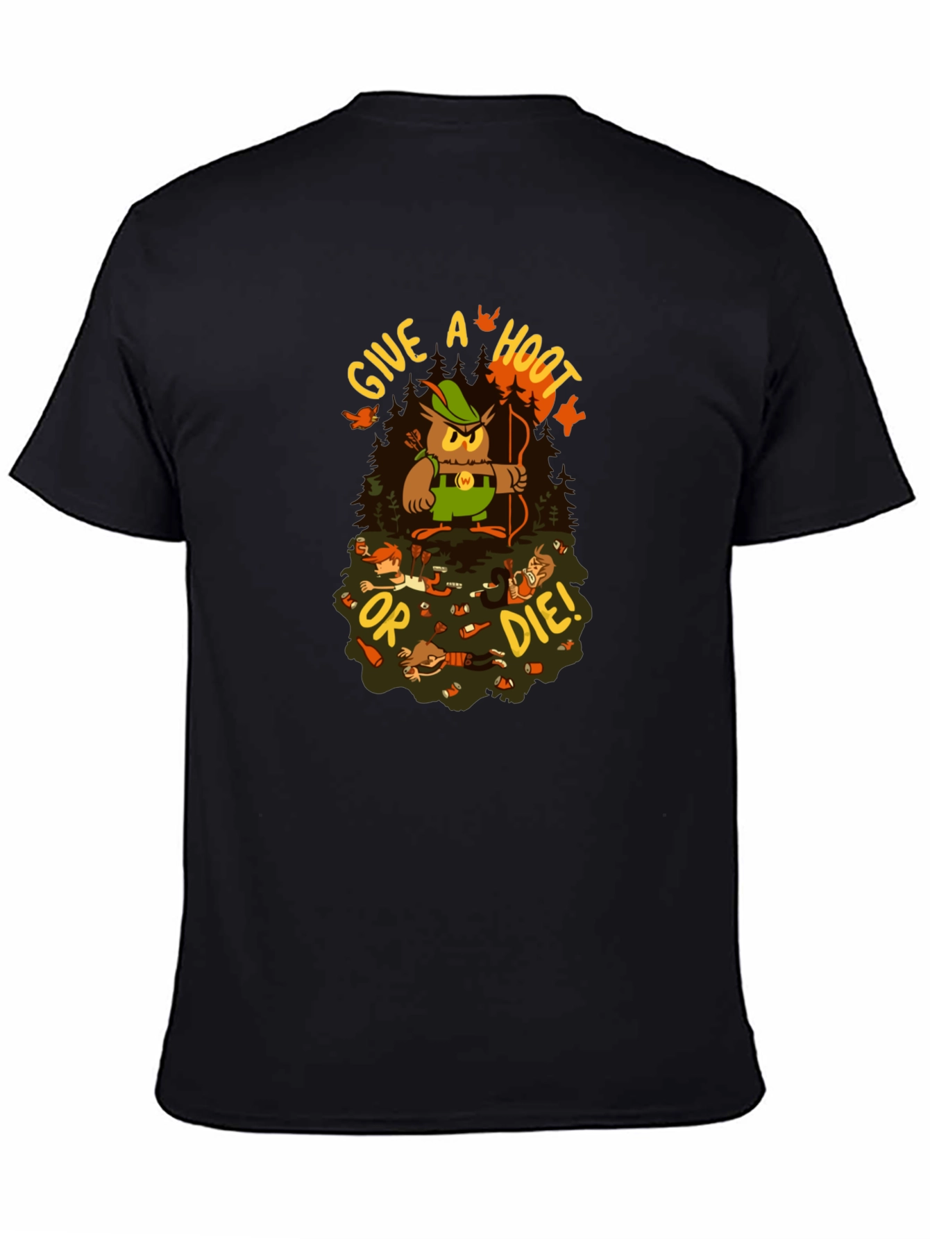 Black Give a Hoot or Die! Graphic T-Shirt view 4