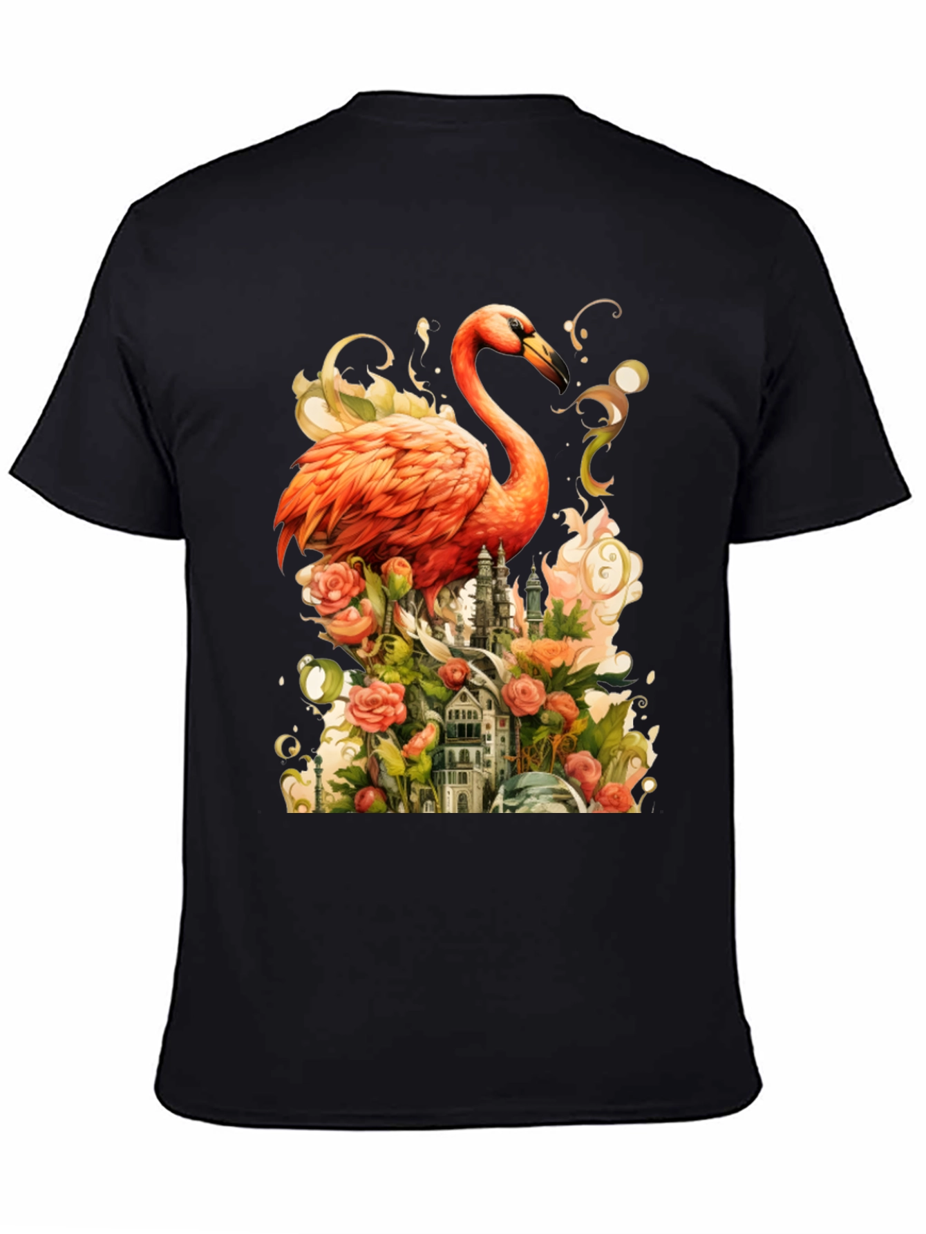 Black Flamingo Castle Graphic Tee view 4