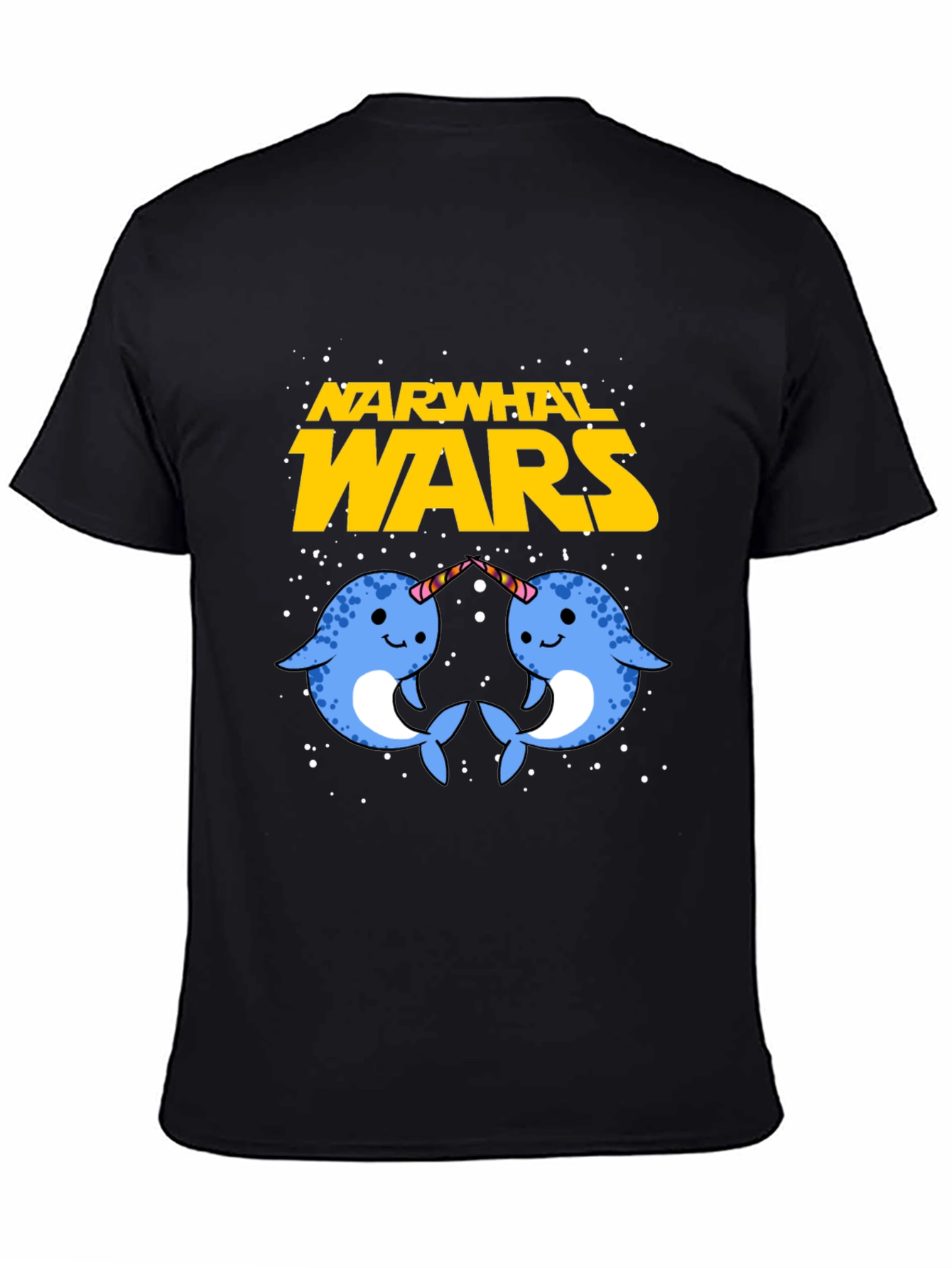 Black Narwhal Wars Graphic Tee - Funny Novelty T-Shirt view 4
