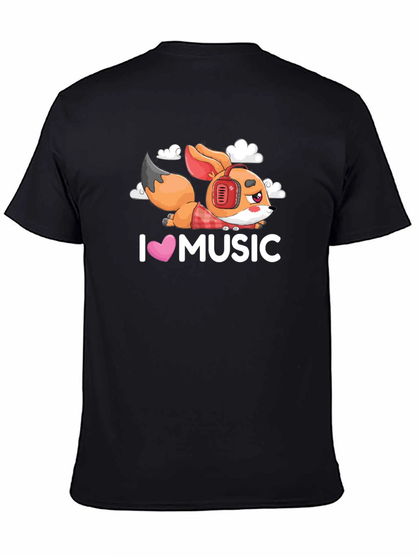 Black I Love Music Fox Black T-Shirt view 4