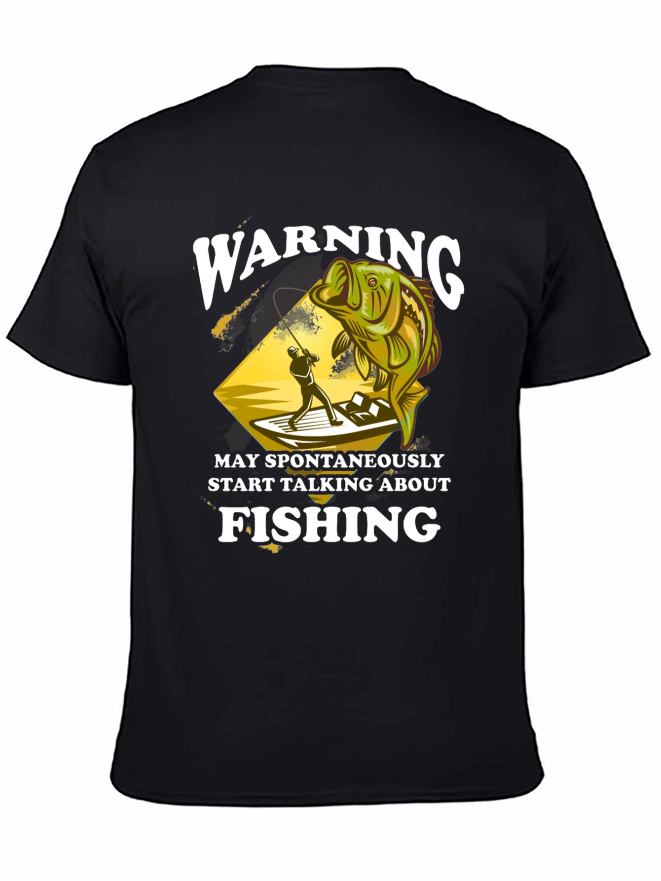 Black Warning May Spontaneously Talk About Fishing T-Shirt view 4