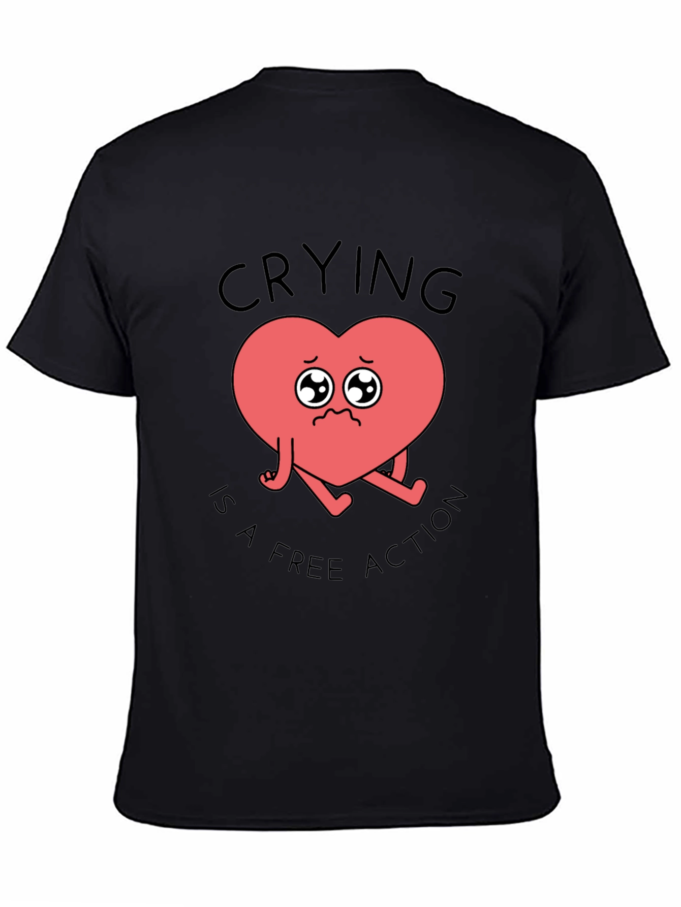 Black Crying Heart T-Shirt - Free Action Comfort Tee view 4