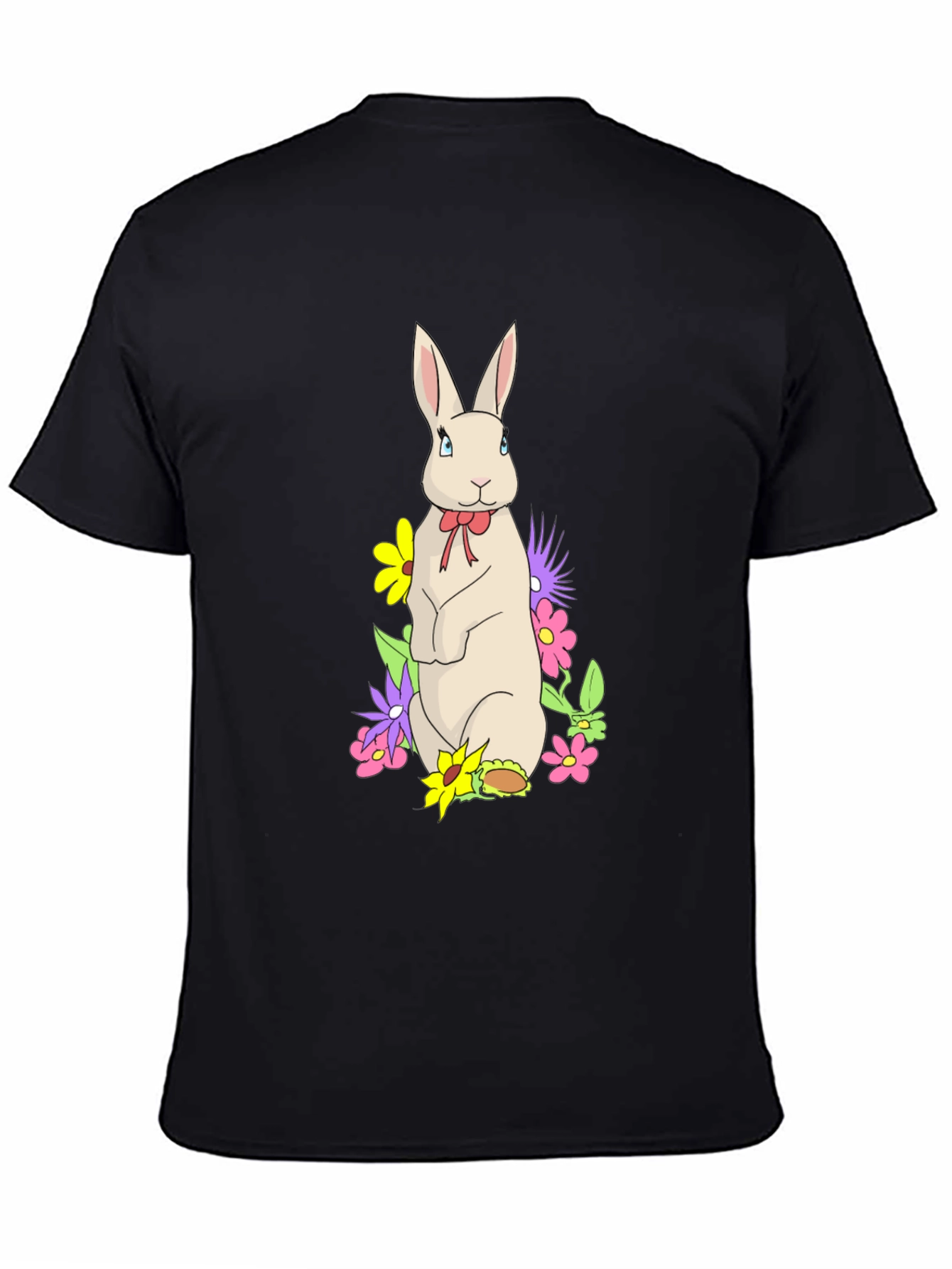Black Rabbit & Flowers Black T-Shirt view 4