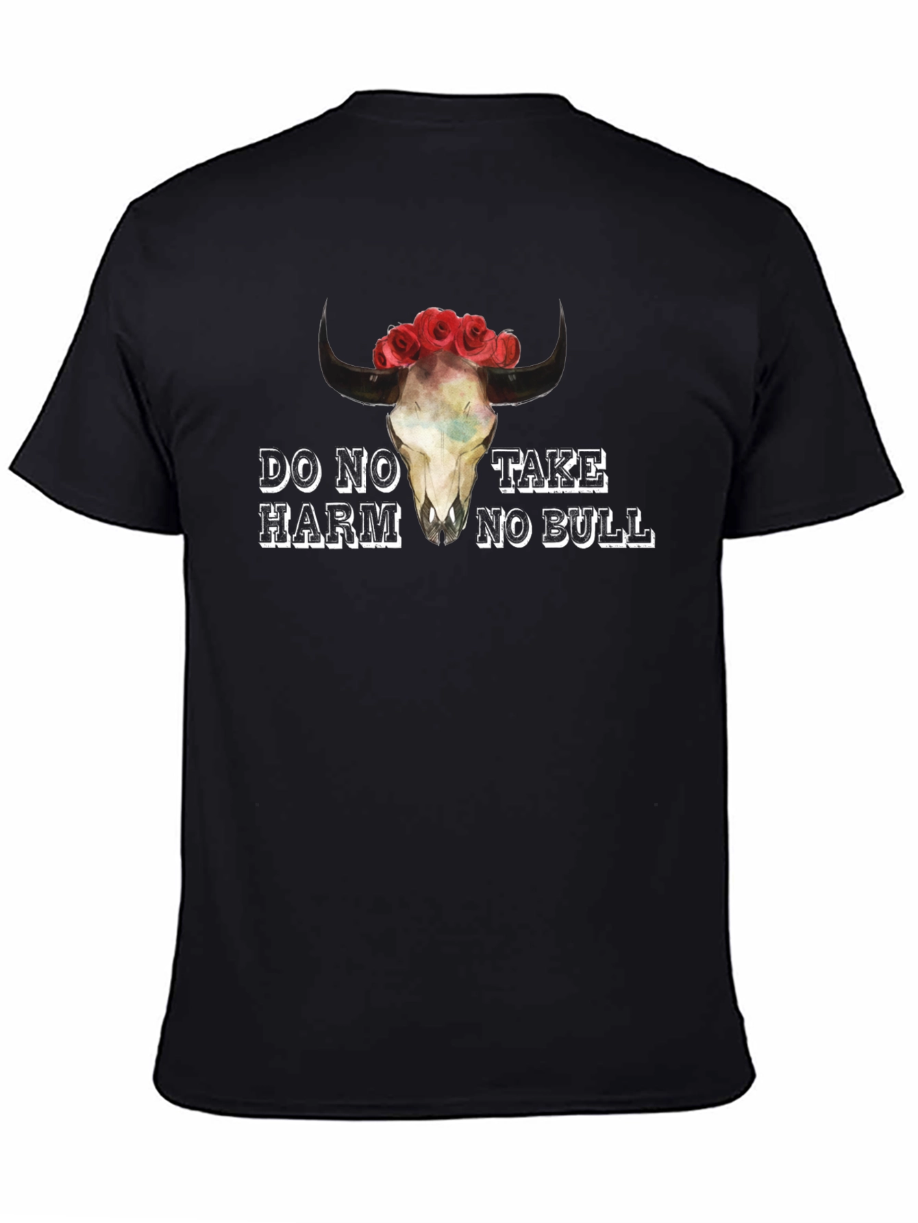 Black Do No Harm Take No Bull Skull Graphic Tee view 4