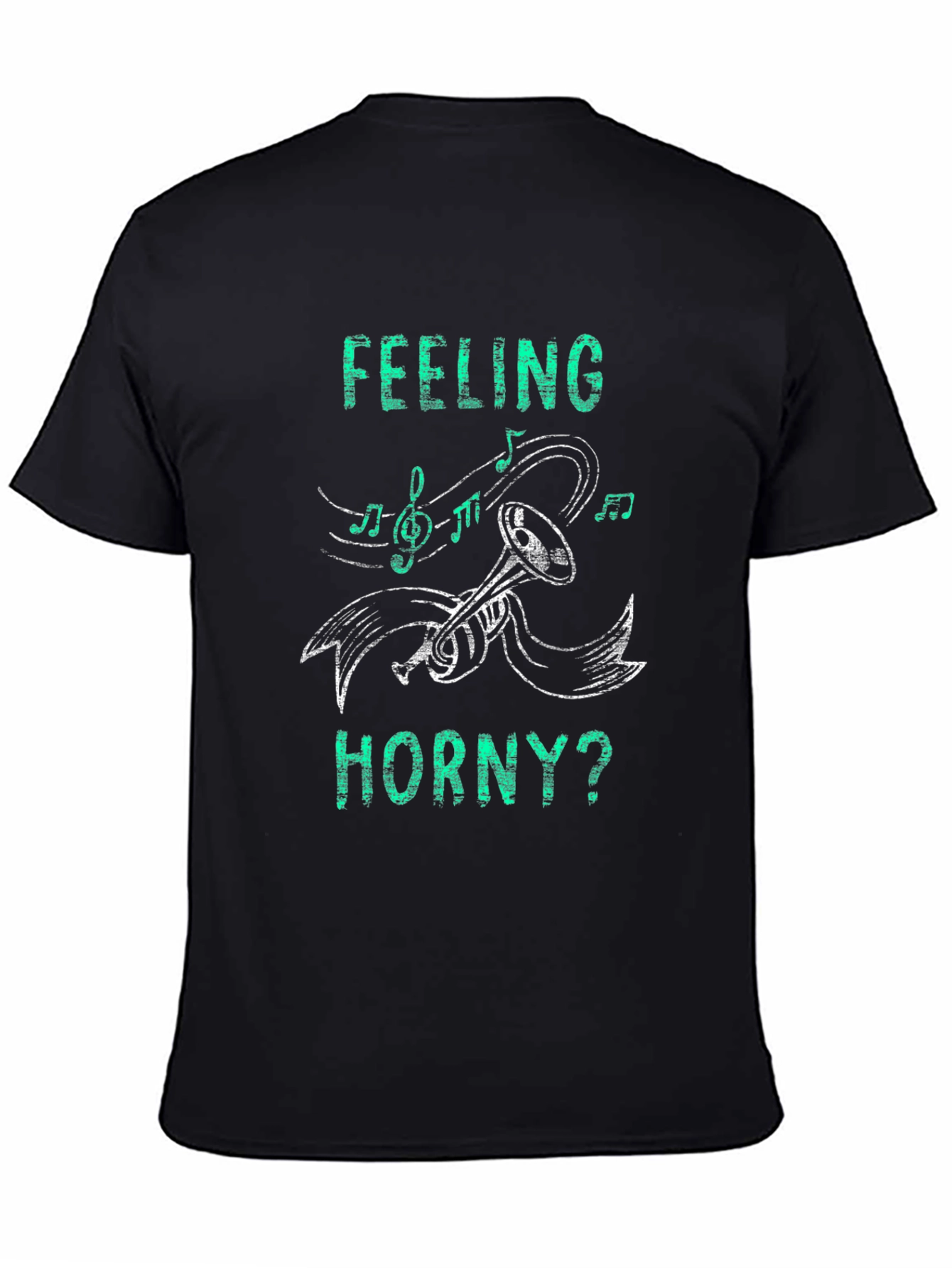 Black Feeling Horny? T-Shirt Music Trumpet Graphic Novelty Tee view 4