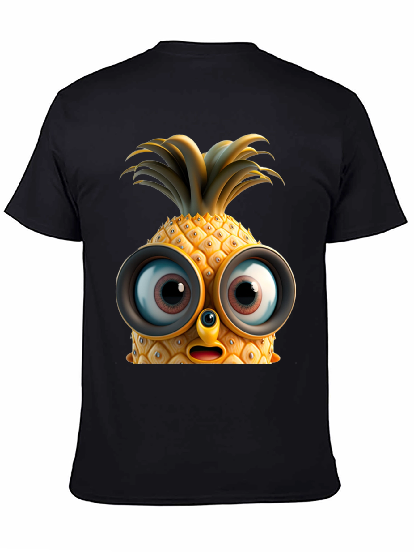 Black Funny Pineapple Face Graphic T-Shirt view 4