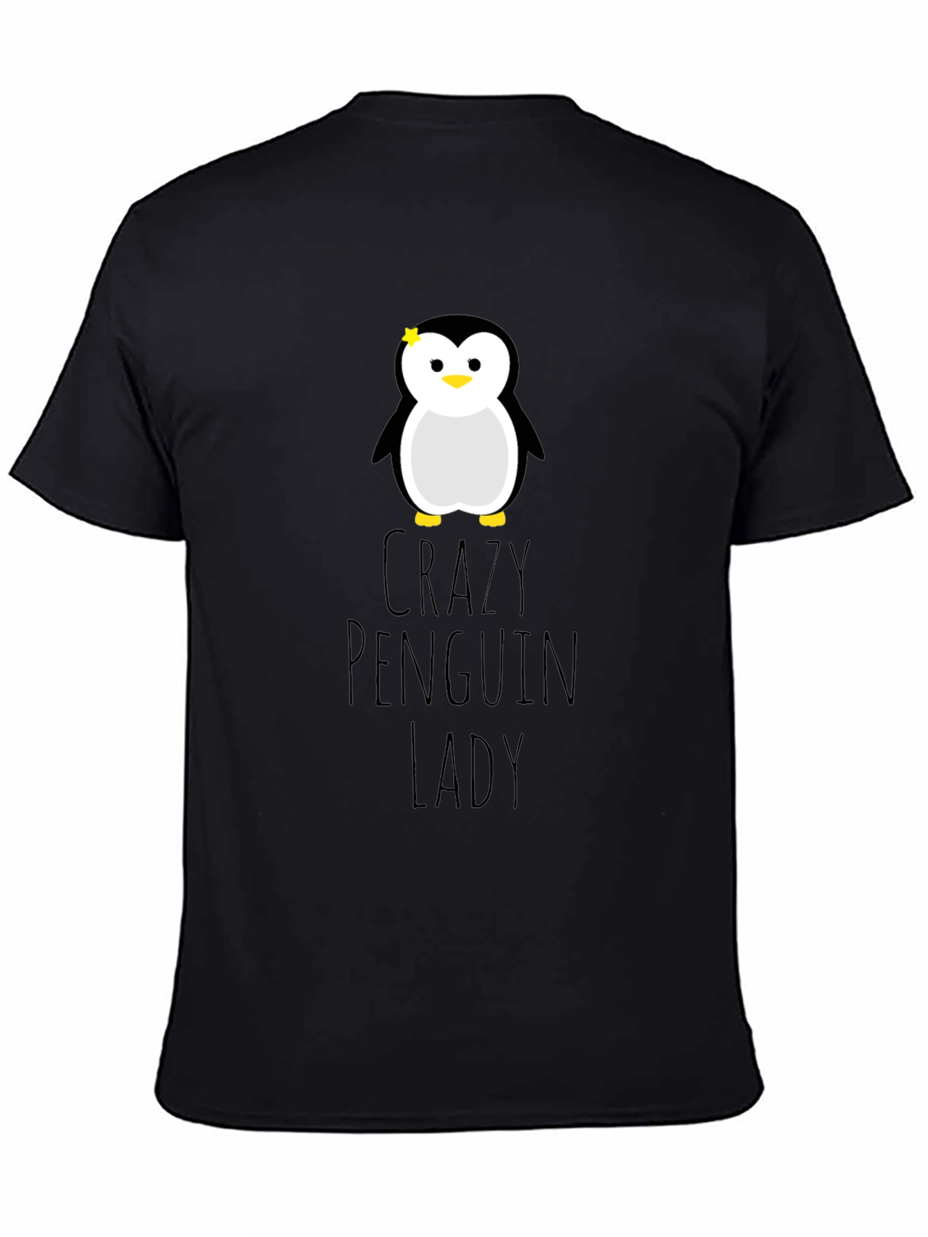 Black Crazy Penguin Lady Graphic Tee - Unisex Black T-Shirt view 4
