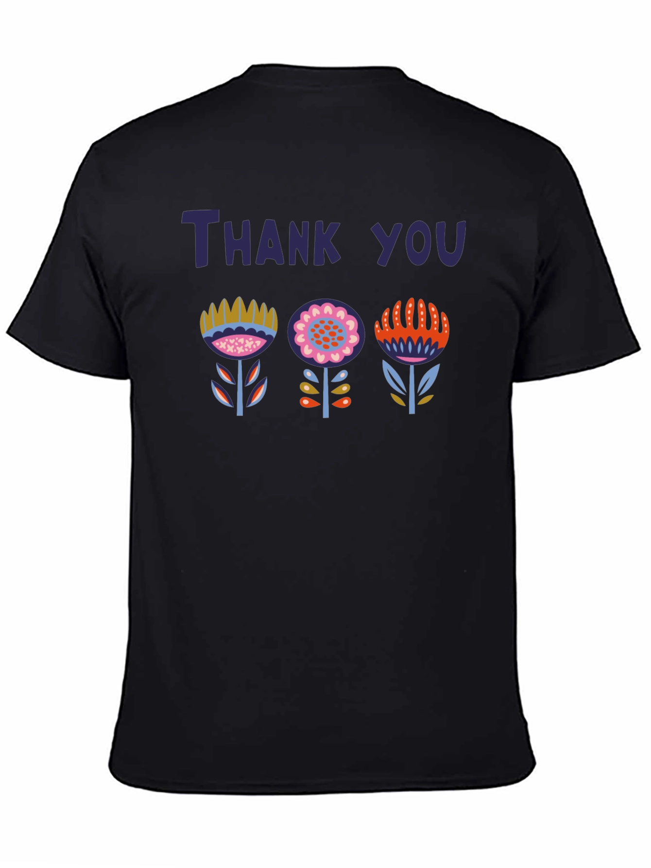 Black Thank You Floral Graphic Tee - Unisex Soft Cotton Blend T-Shirt view 4