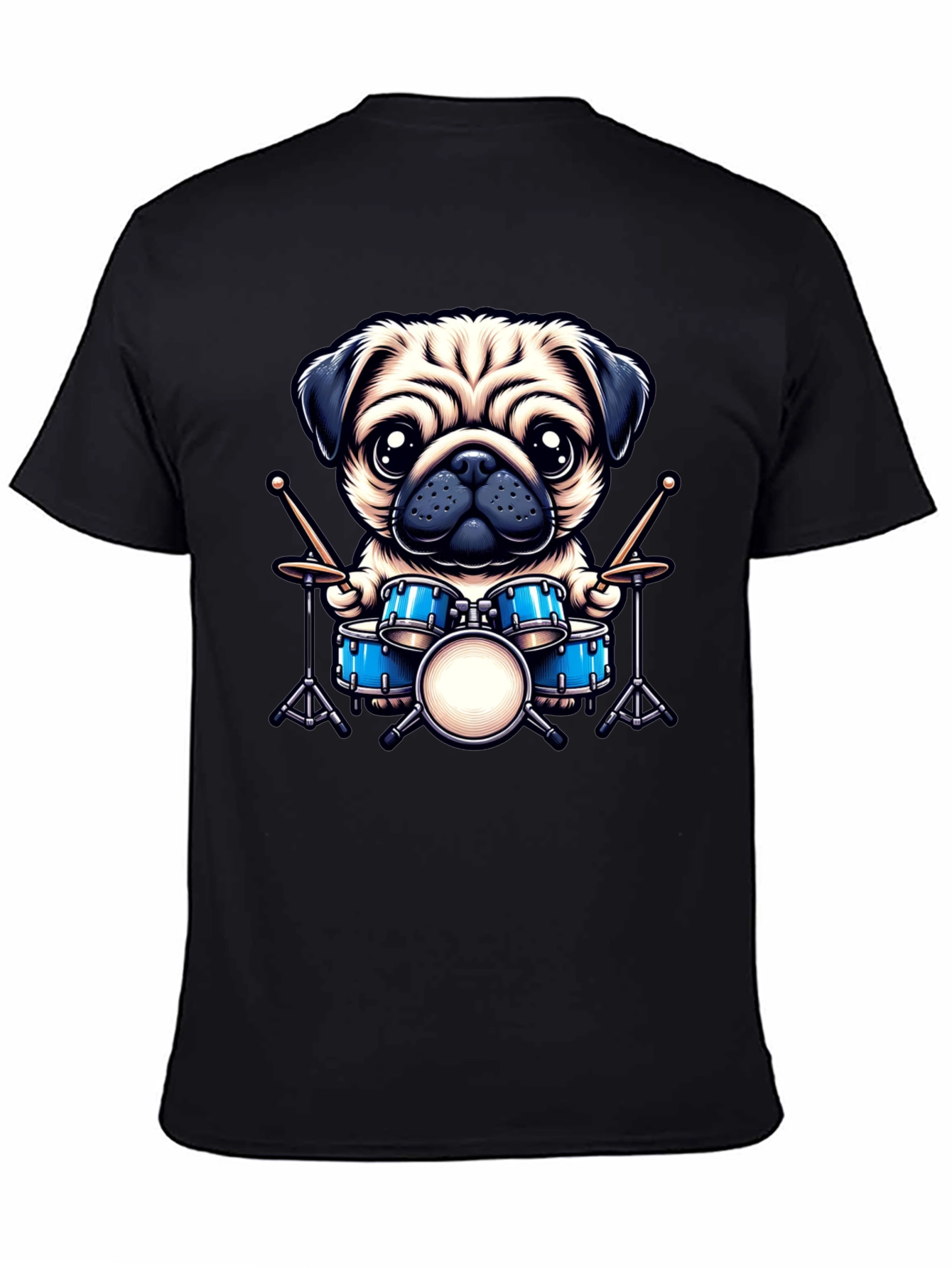 Black Pug Drummer Graphic Tee view 4