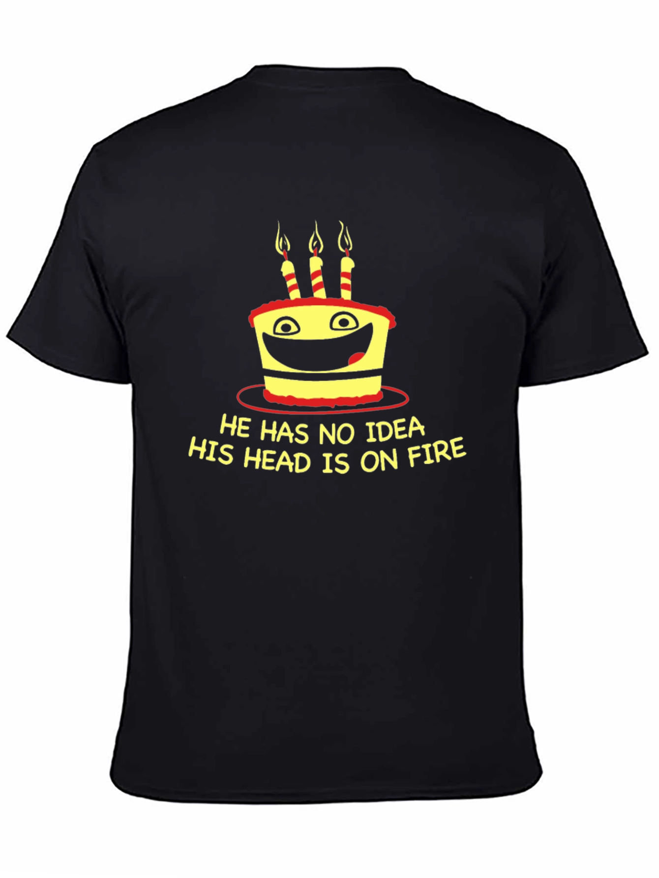 Black Funny Birthday Cake On Fire T-Shirt view 4