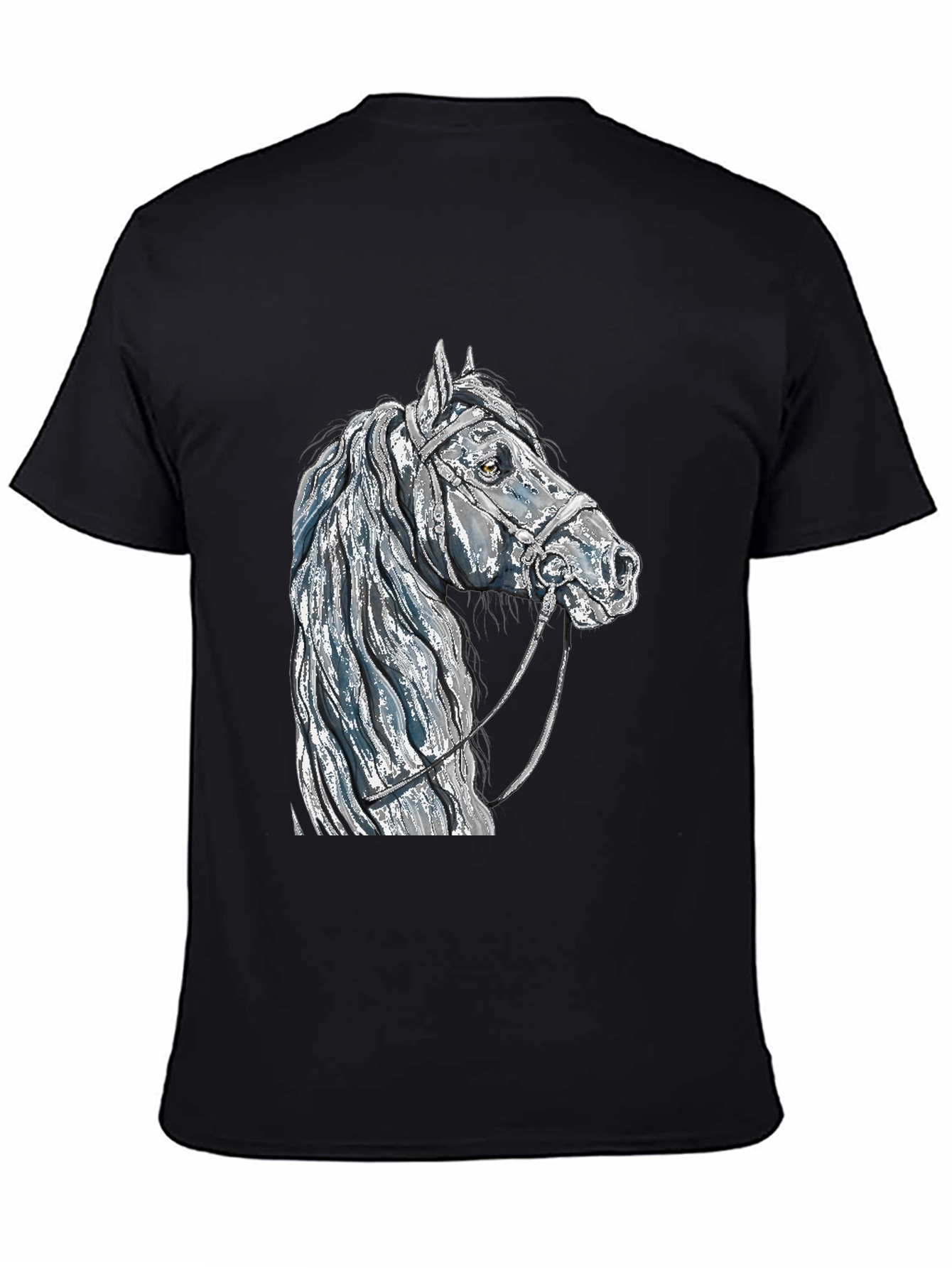 Black Horse Head Graphic Tee - Black Cotton Blend T-Shirt view 4