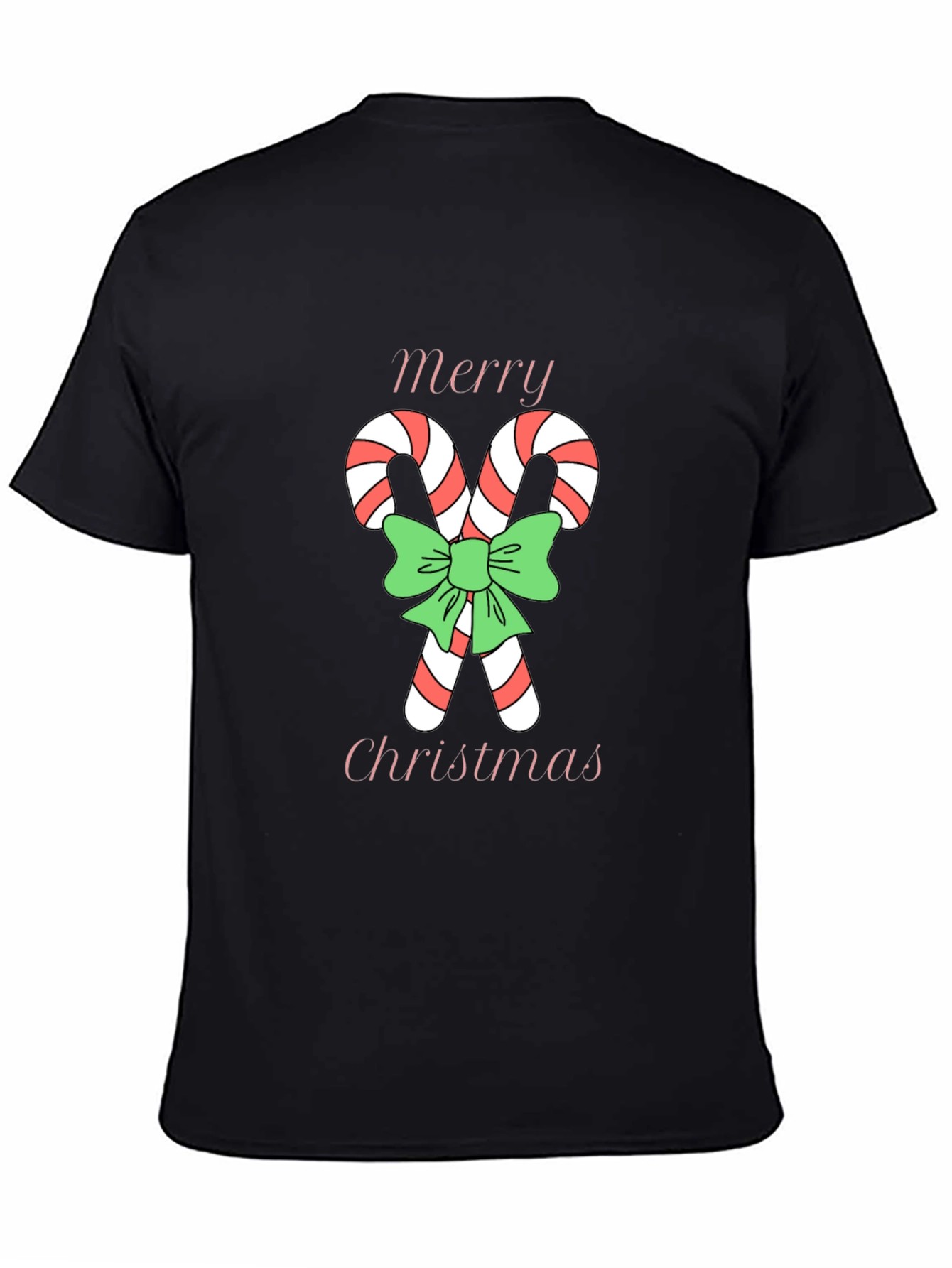 Black Festive Christmas Candy Cane T-Shirt view 4