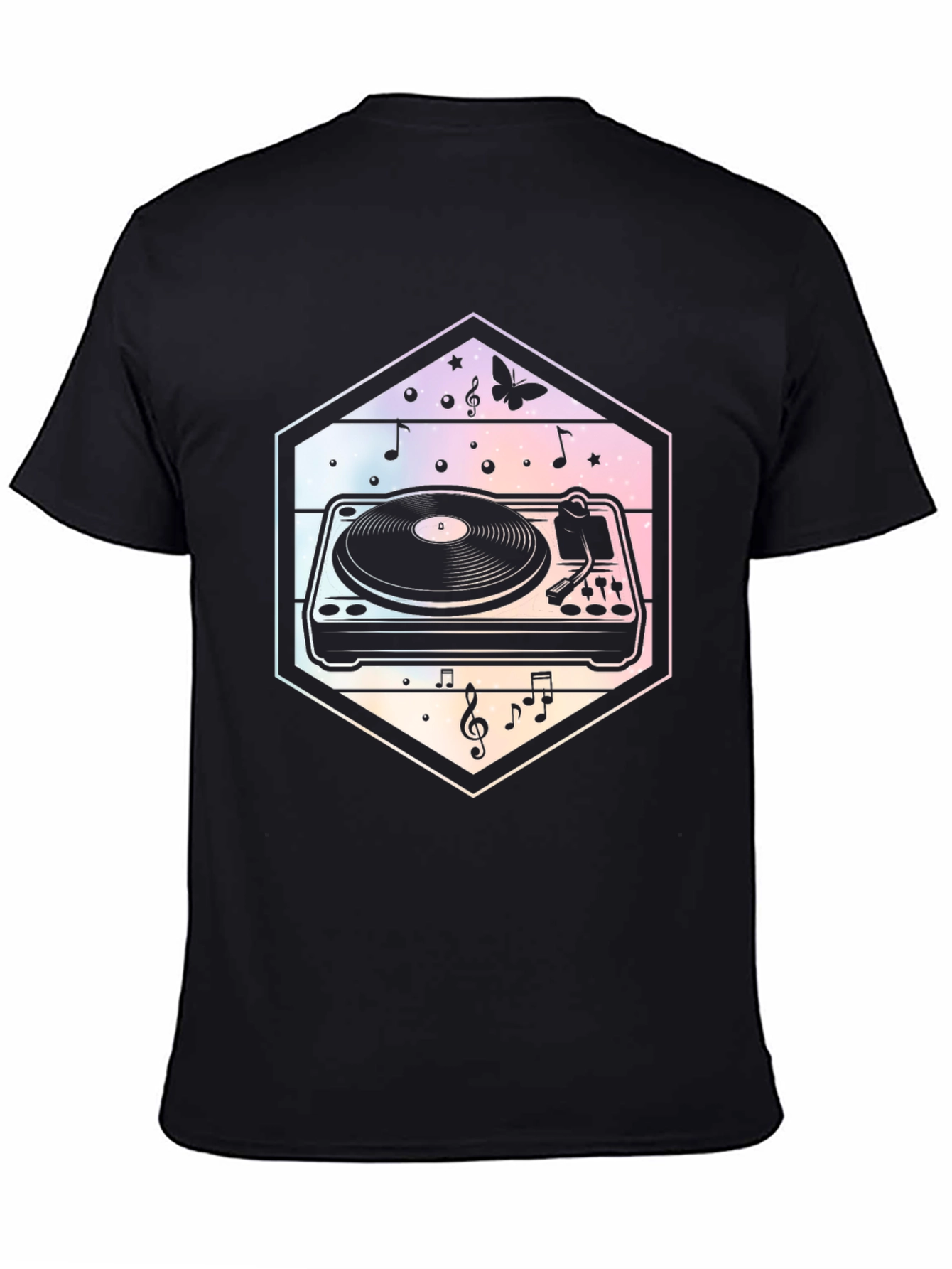 Black Retro Turntable Music T-Shirt - DJ Gift view 4
