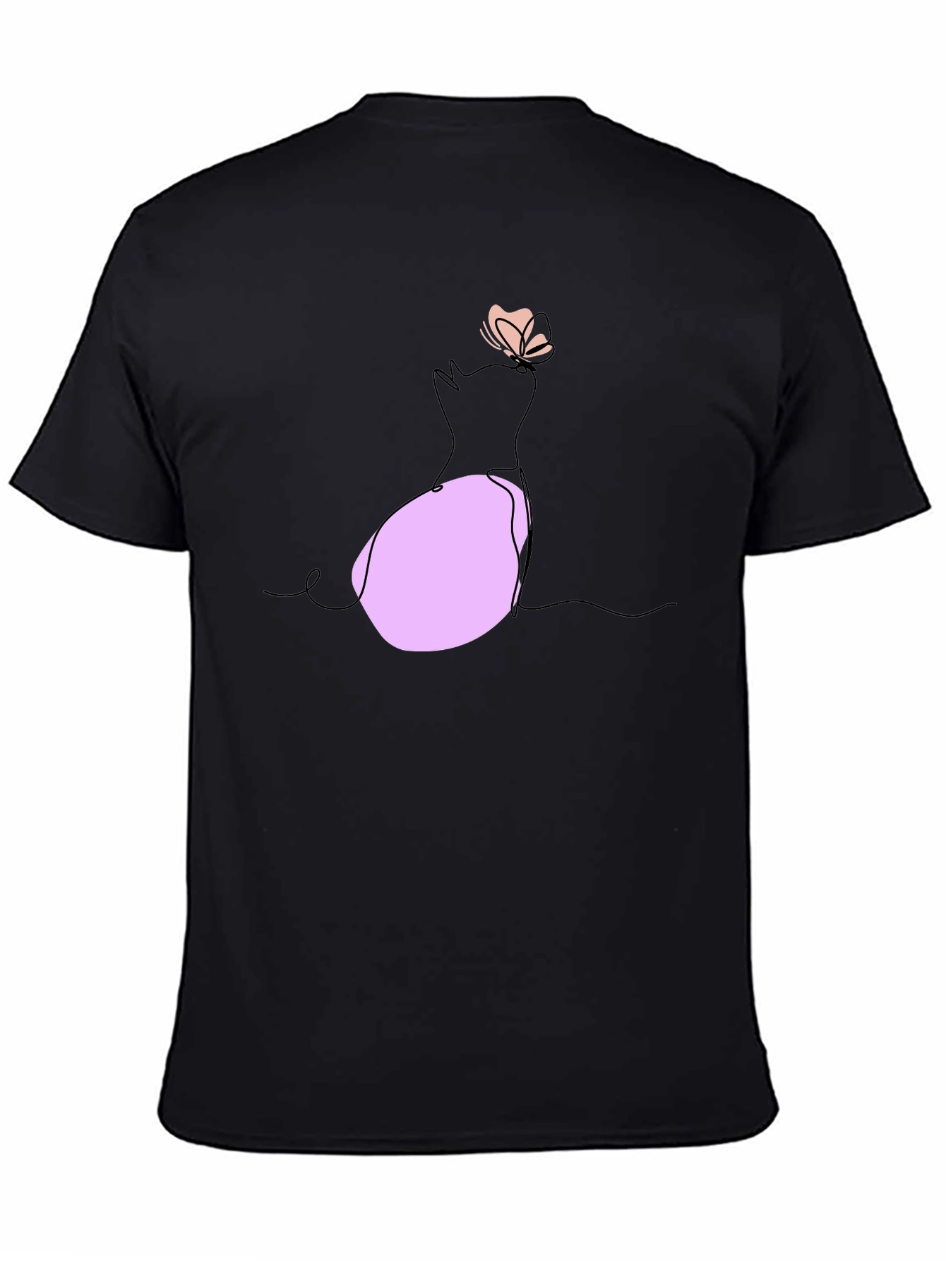 Black Minimalist Cat & Butterfly Graphic T-Shirt view 4