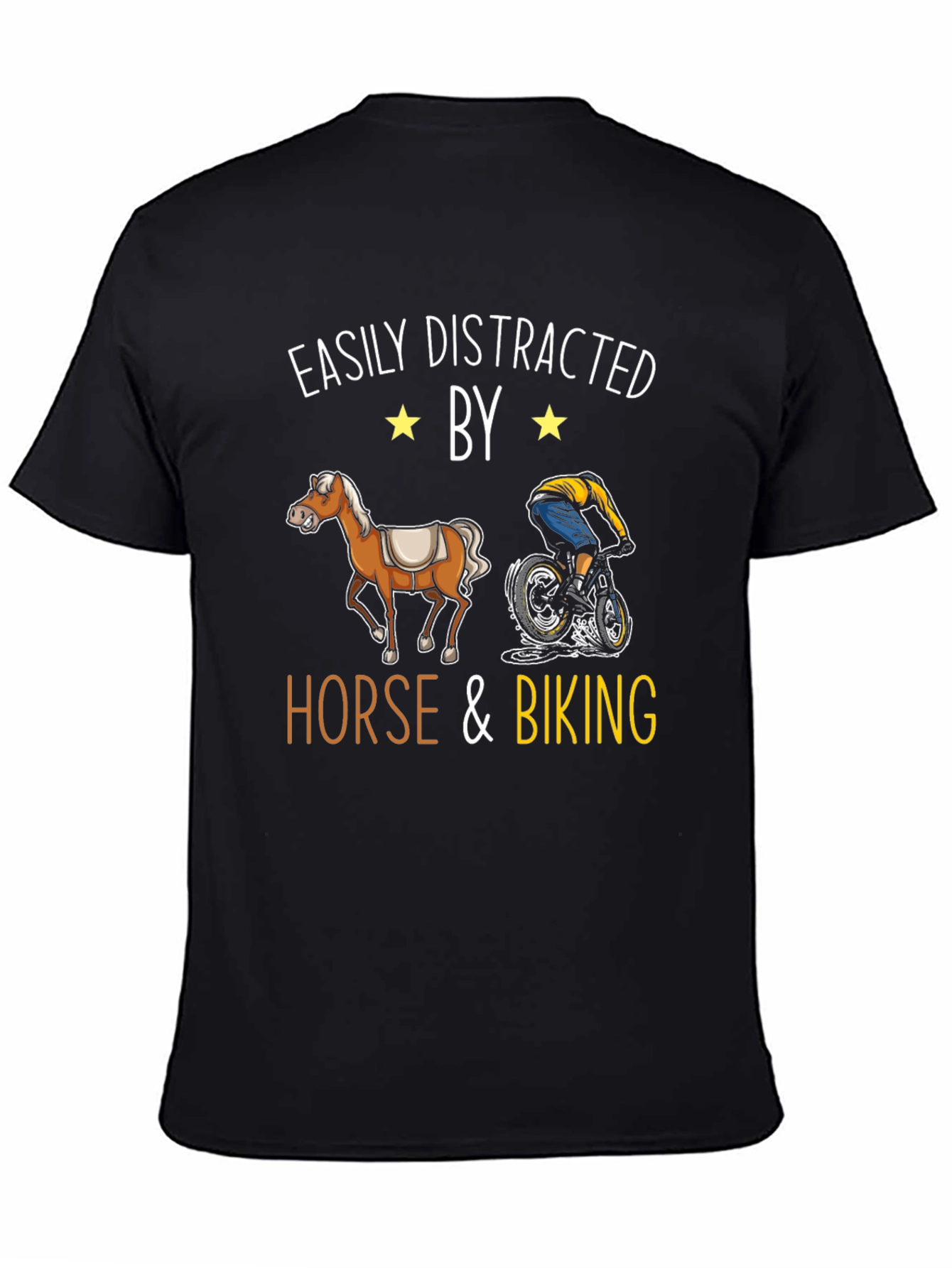 Black Easily Distracted by Horse & Biking T-Shirt view 4