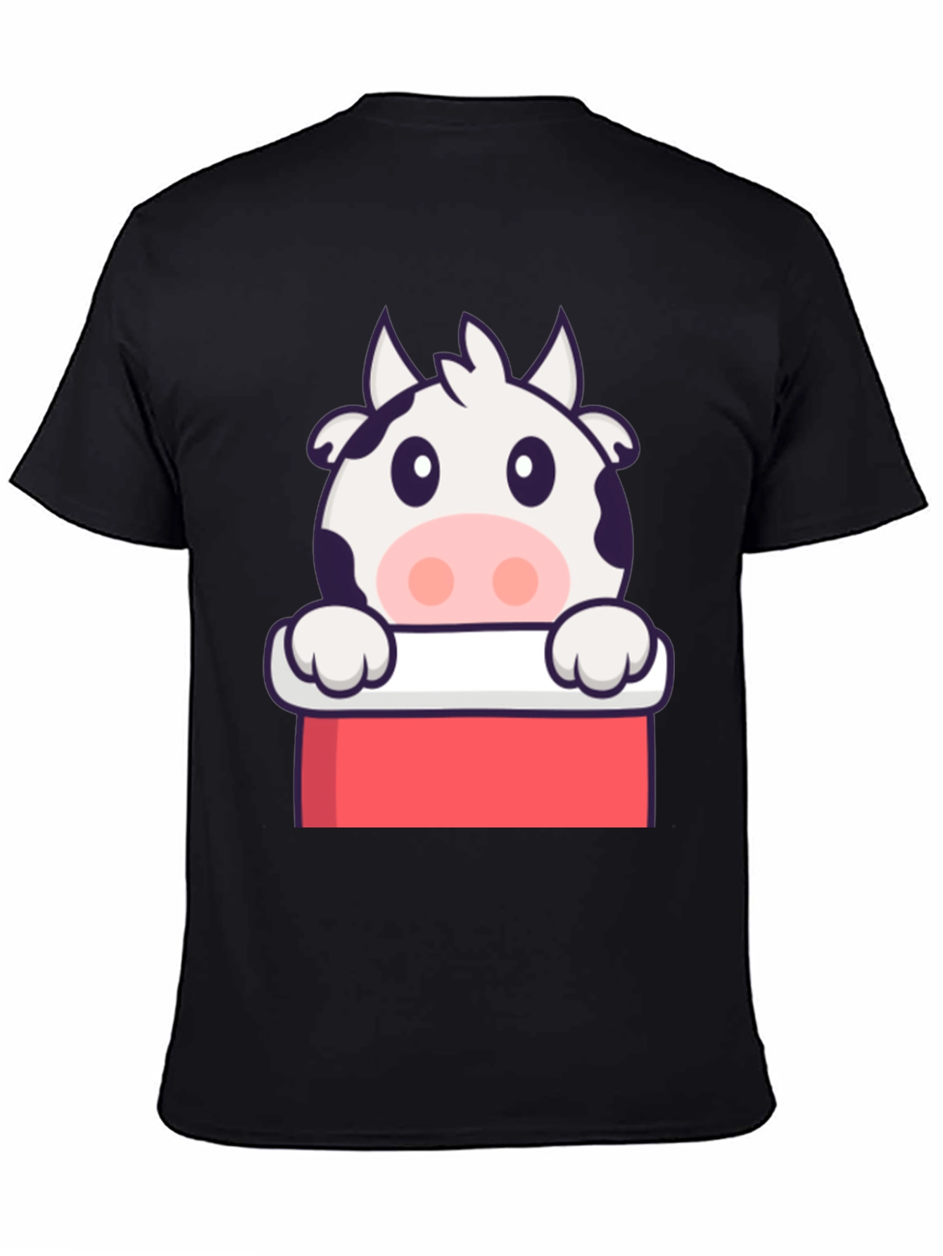 Black Cute Cow Graphic Print Black T-Shirt view 4