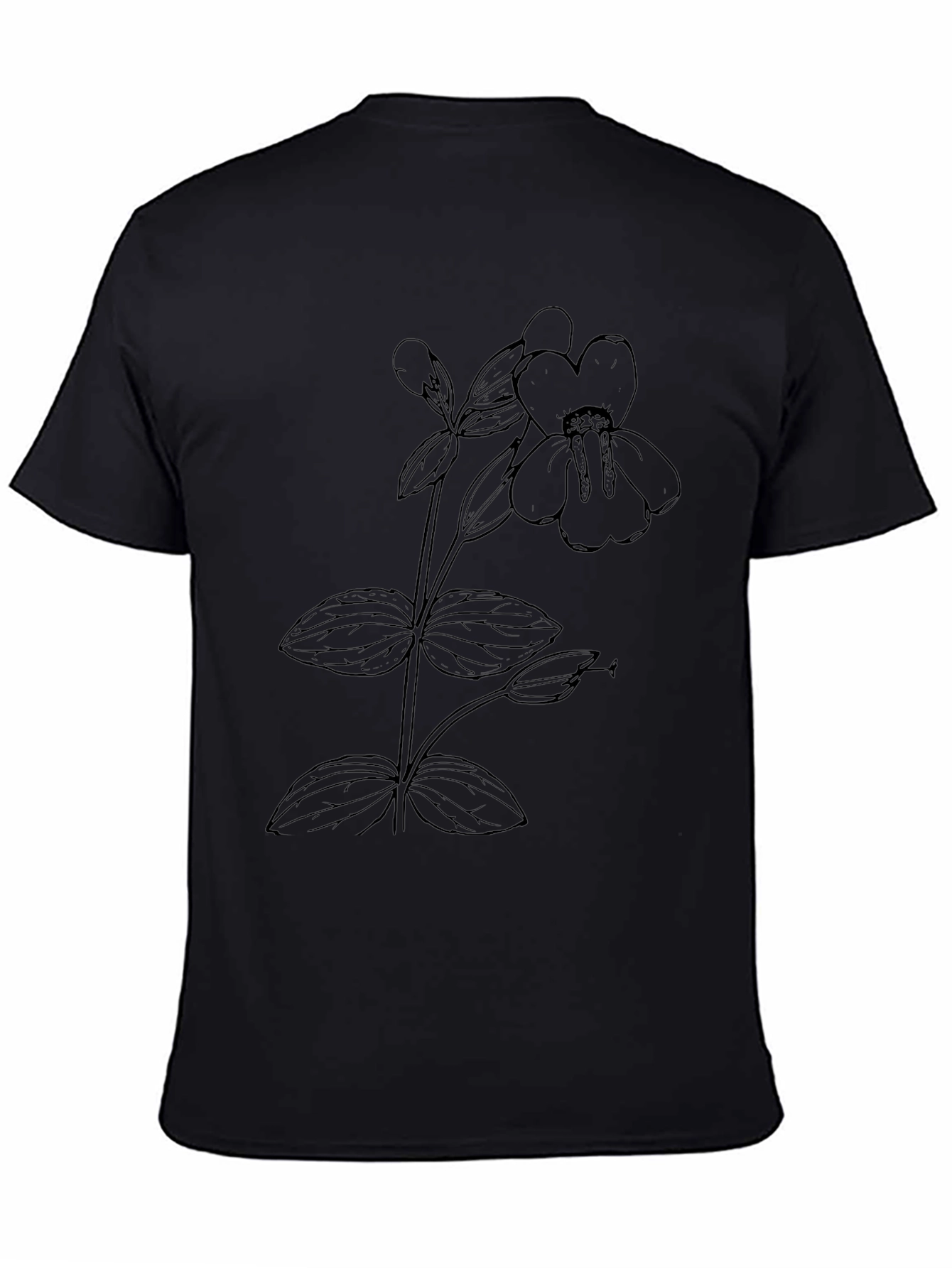 Black Botanical Print Tee - Minimalist Flower Design view 4