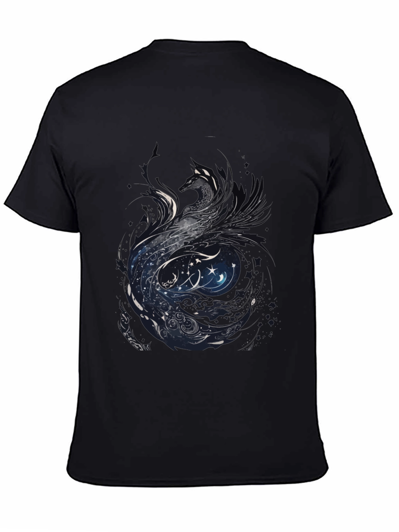 Black Mystic Phoenix Graphic Tee - Black Cotton Blend view 4
