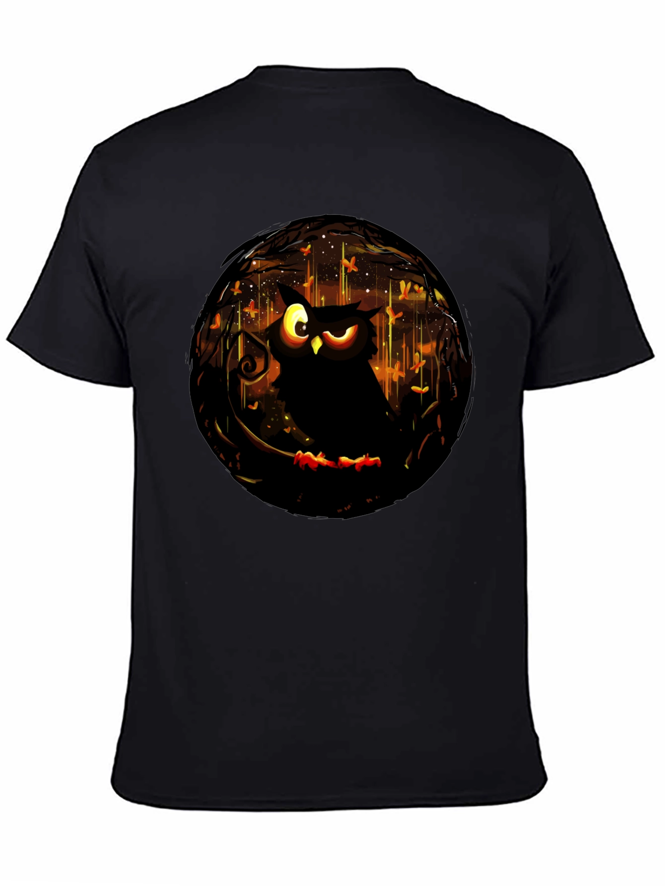 Black Owl Graphic Print T-Shirt - Men's Black Tee view 4