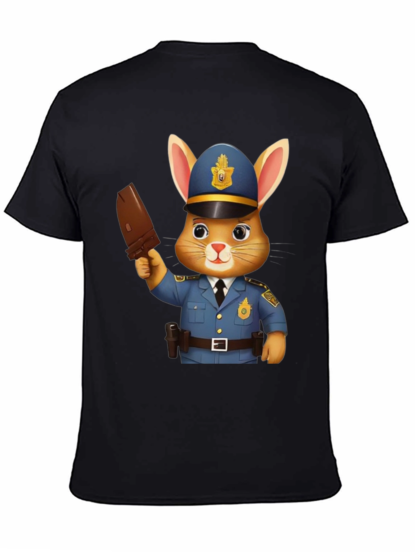 Black Bunny Cop Graphic T-Shirt - Unisex Black Tee view 4