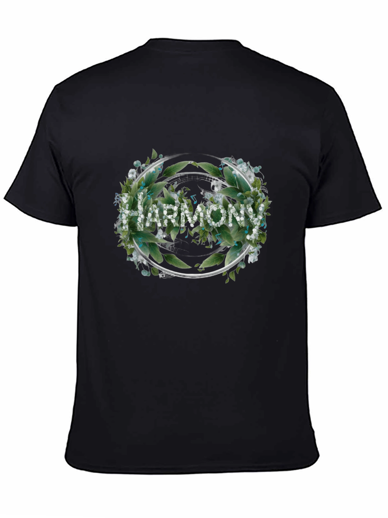 Black Harmony Floral Wreath Black T-Shirt view 4