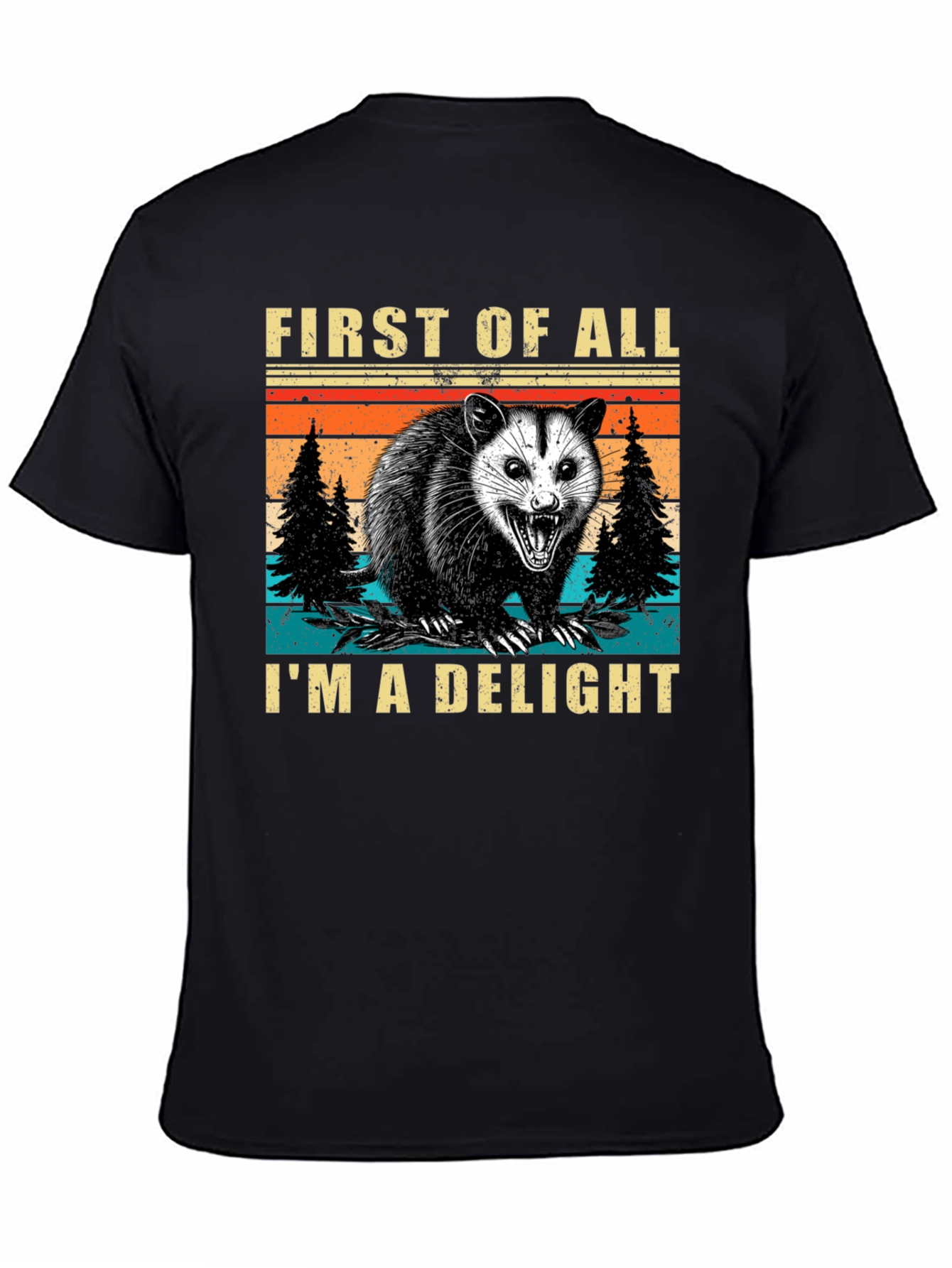 Black First of All I'm a Delight Opossum T-Shirt view 4