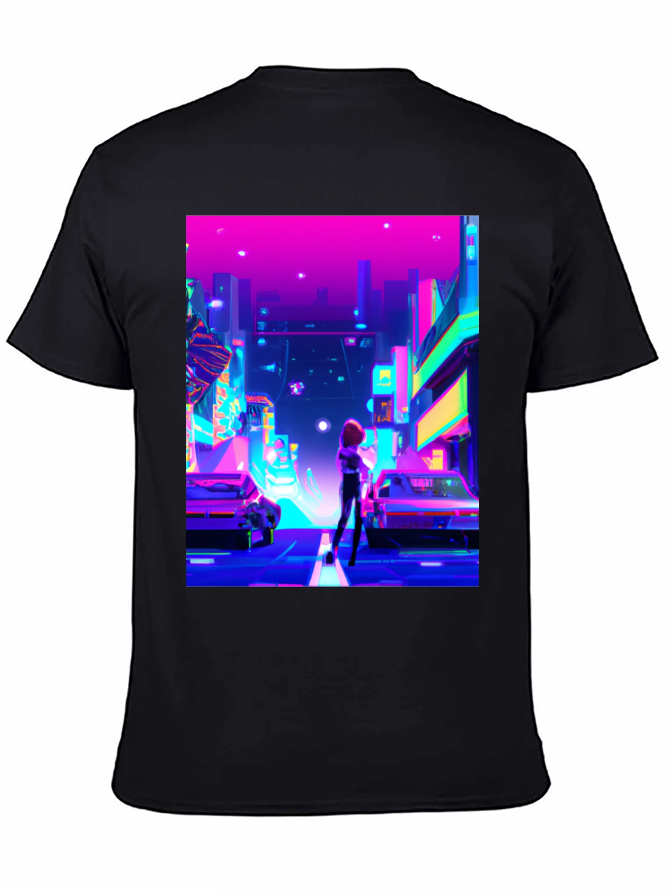 Black Neon Cityscape T-Shirt - Futuristic Style view 4