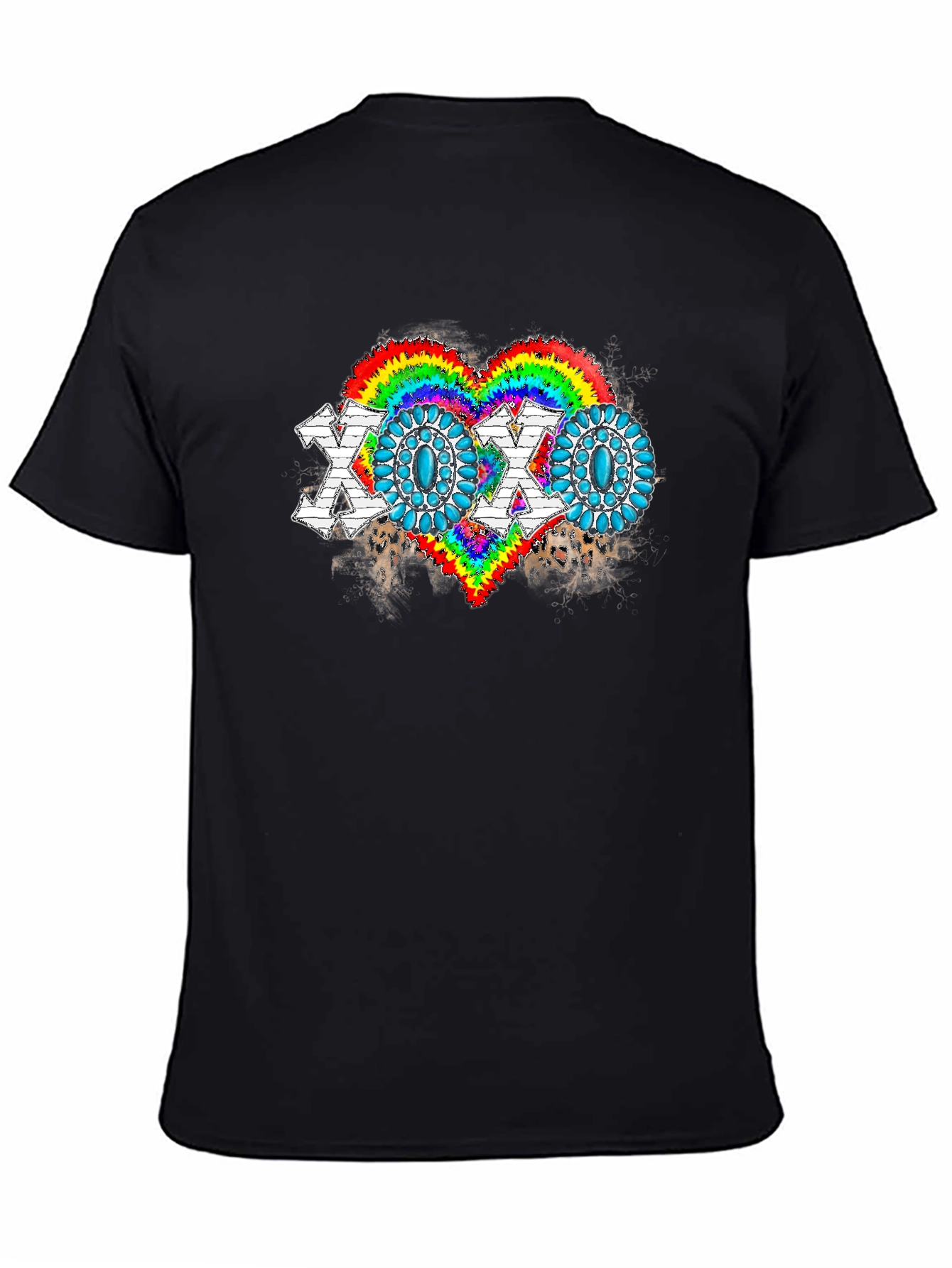 Black XOXO Rainbow Heart Graphic Tee - Soft Cotton Blend view 4