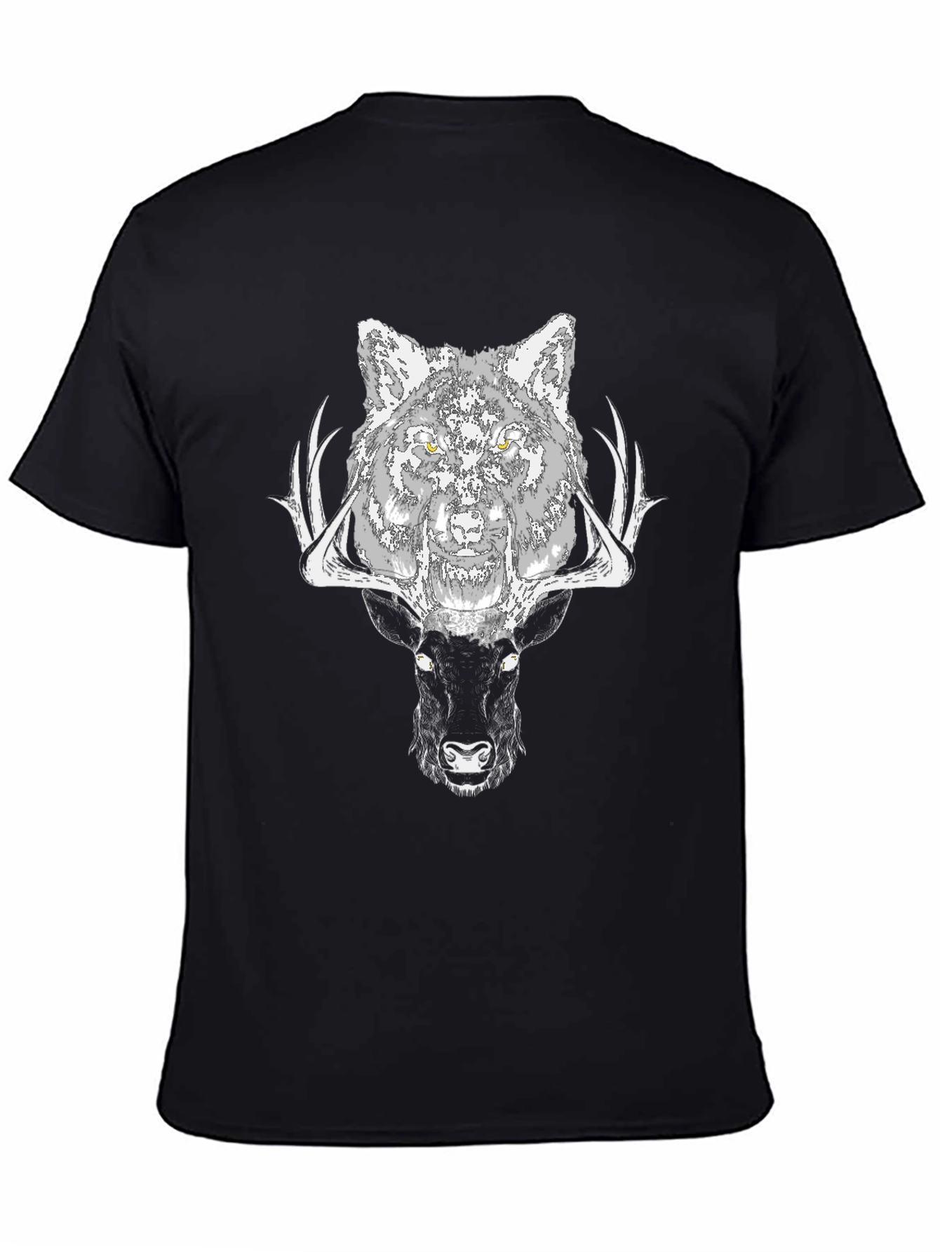 Black Wolf and Deer Graphic T-Shirt view 4