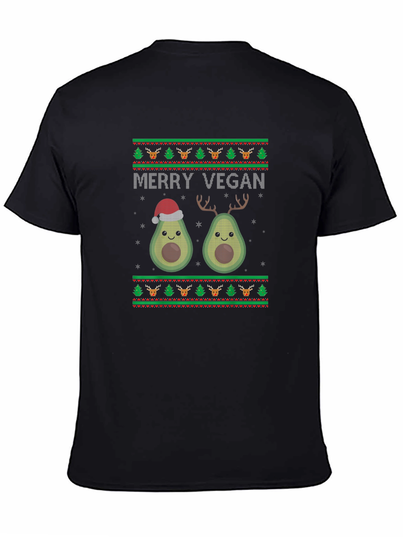 Black Merry Vegan Avocado Christmas T-Shirt view 4