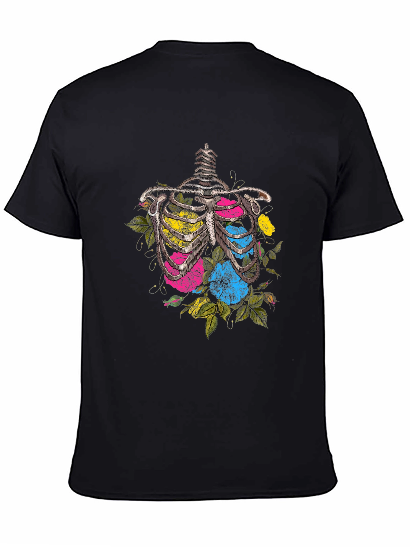 Black Floral Ribcage Graphic T-Shirt - Unique Anatomy Tee view 4