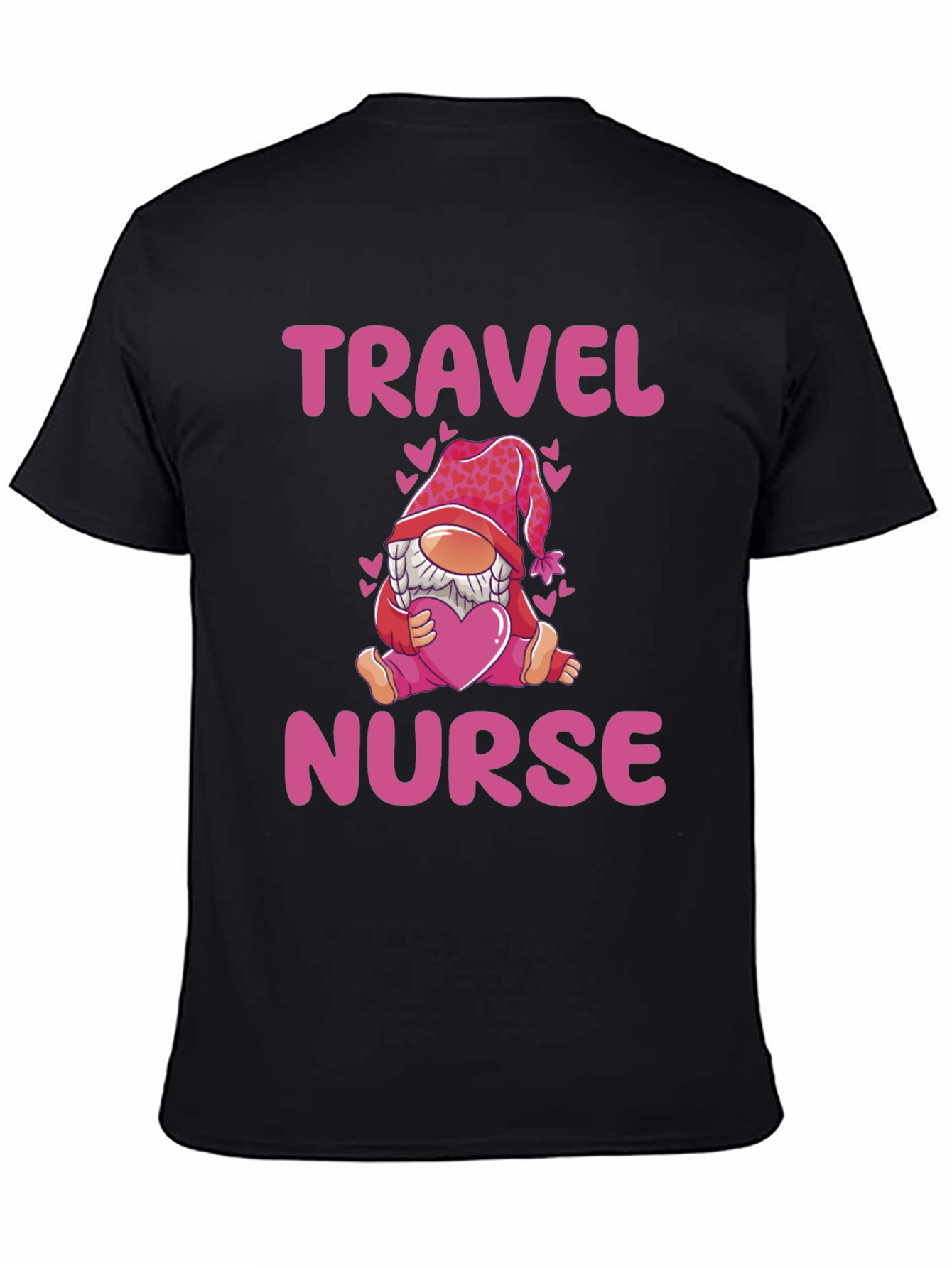 Black Travel Nurse Gnome T-Shirt - Valentine's Day Gift view 4