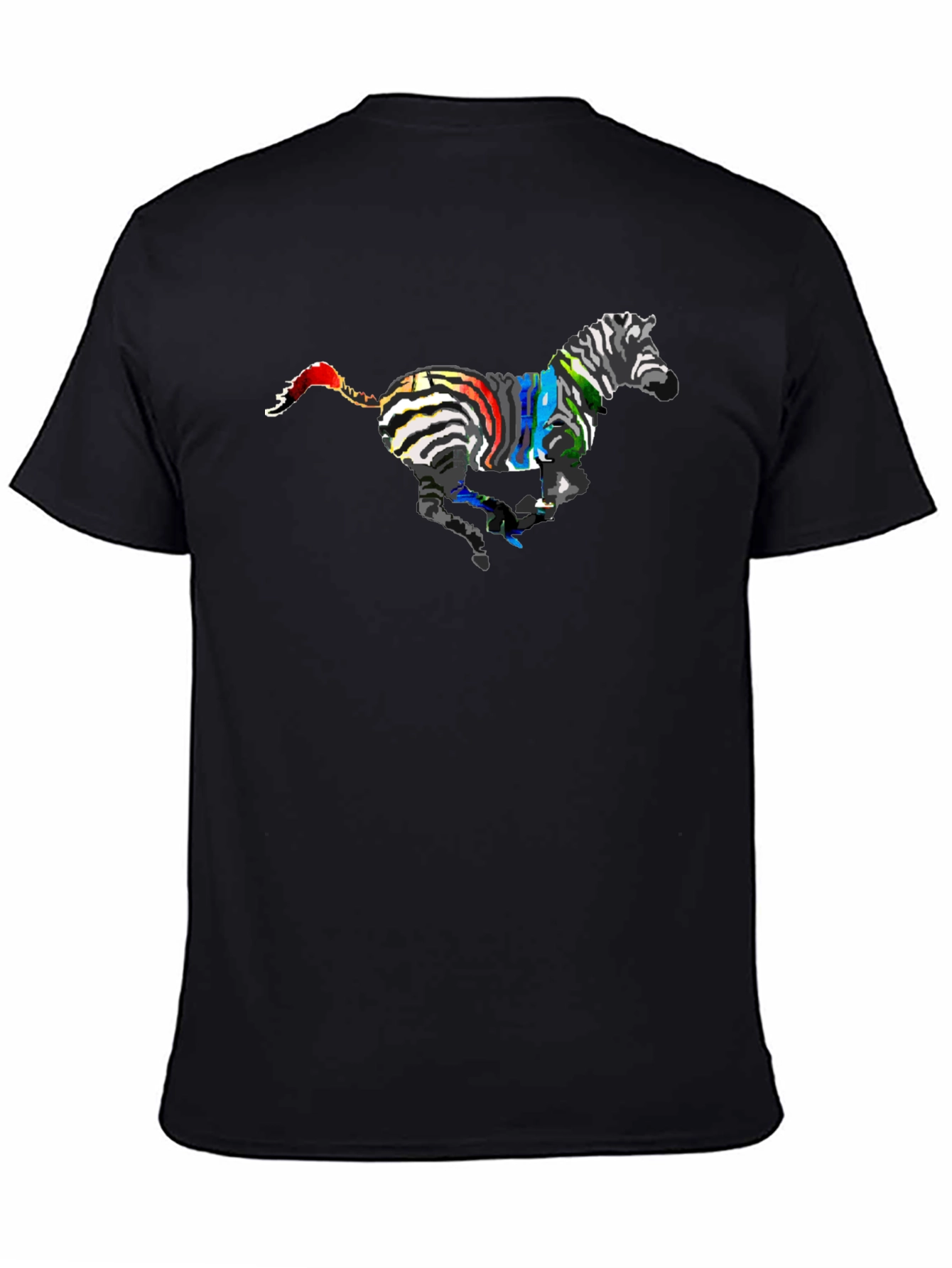 Black Colorful Zebra Graphic Tee - Black Cotton T-Shirt view 4