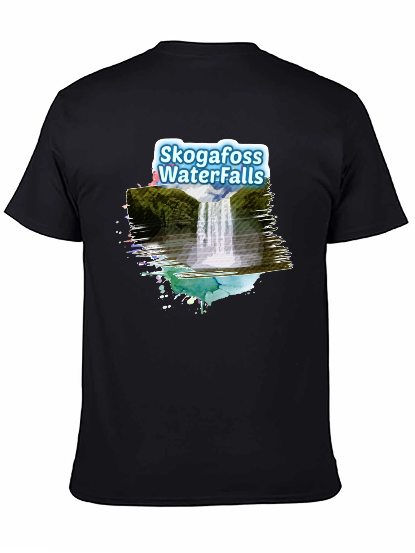 Black Skogafoss Waterfalls Graphic Tee - Black view 4