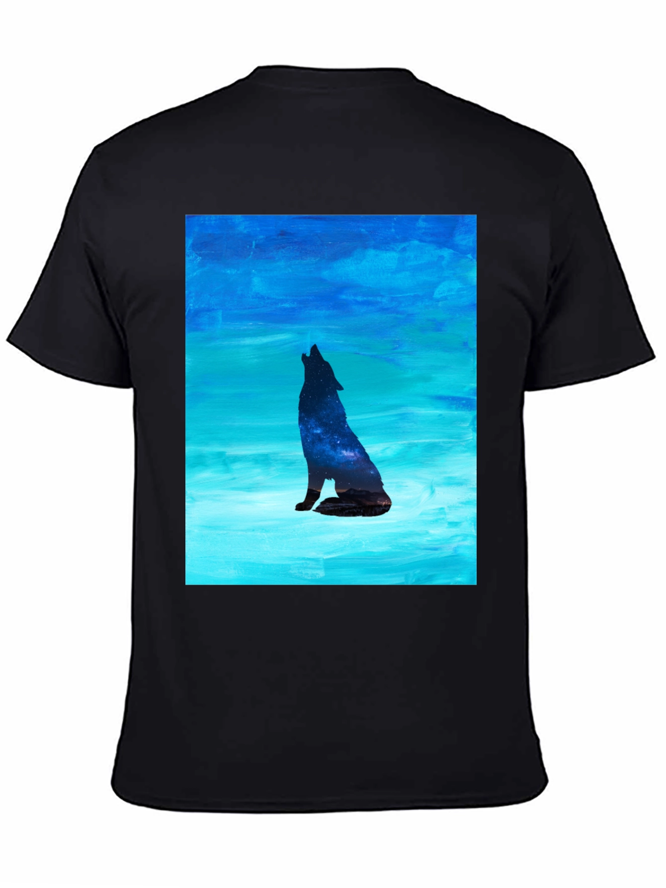Black Howling Wolf Galaxy Print Black T-Shirt view 4