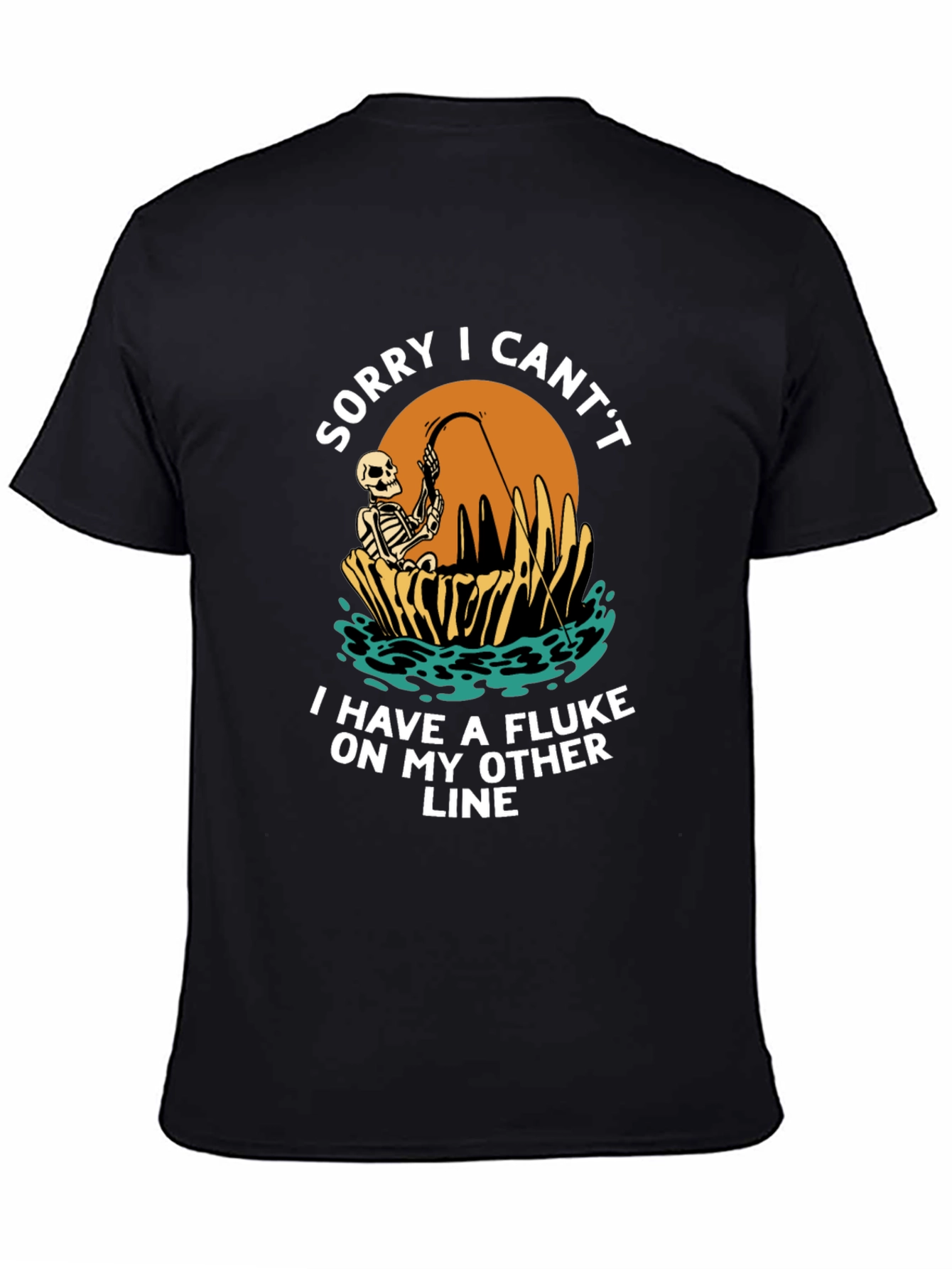 Black Funny Fishing Skeleton T-Shirt - Sorry I Can't view 4