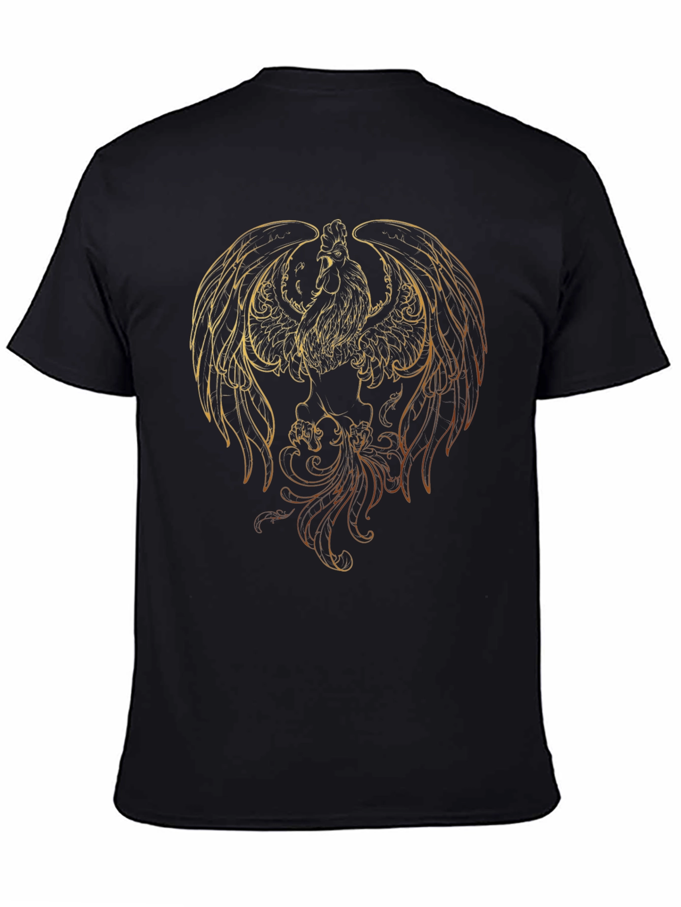 Black Golden Phoenix Chicken Graphic Black T-Shirt view 4