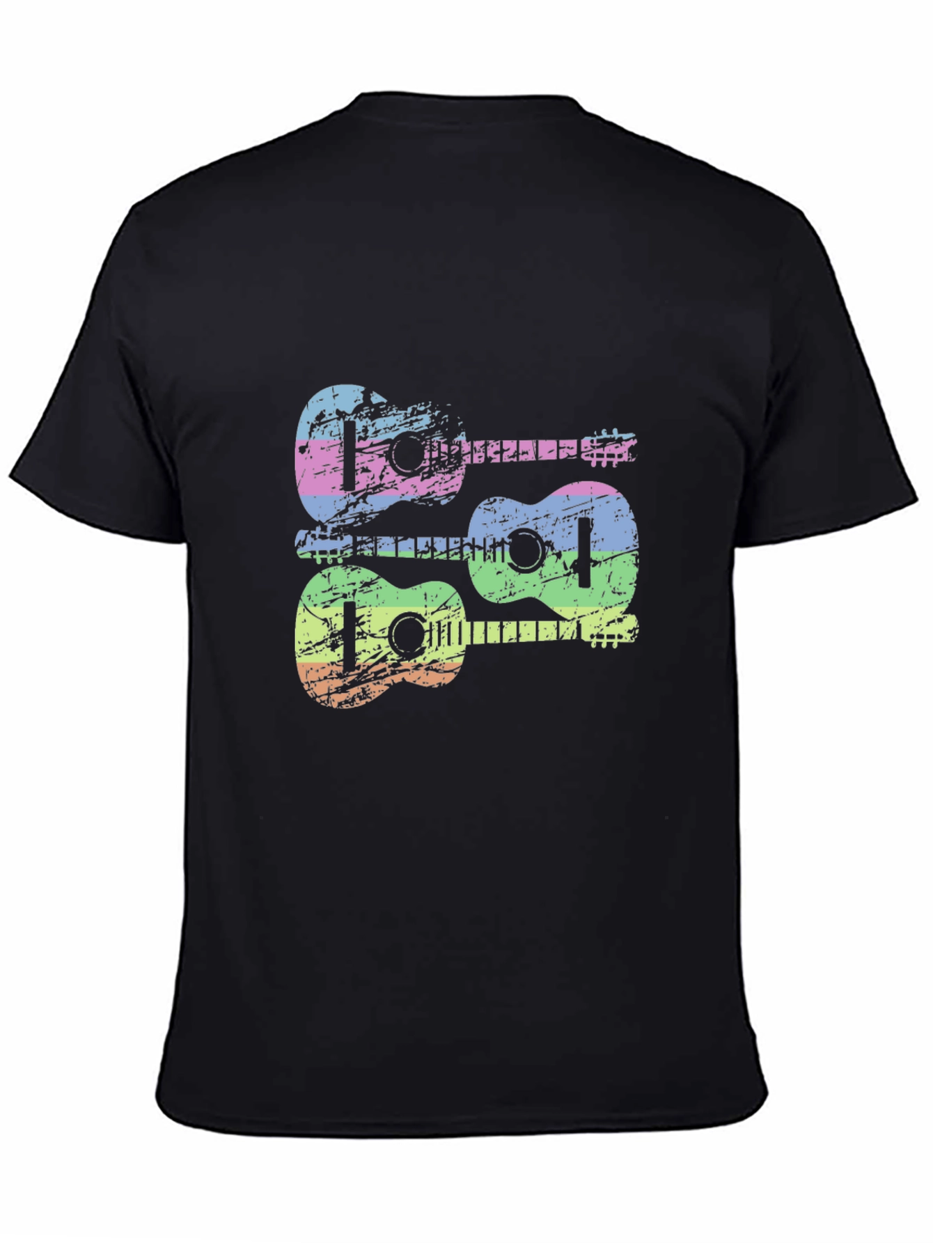 Black Rainbow Guitar Graphic Tee - Black Cotton Shirt view 4